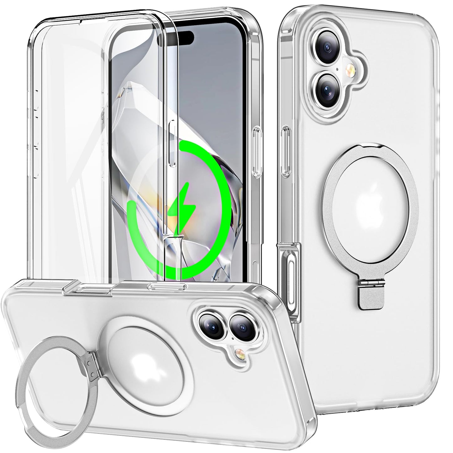 for iPhone 13 Pro Full Body Shockproof Case with Magnetic Invisible Stand [Compatible with MagSafe] Built-in Screen Protector Military Drop ProtectionTranslucent Phone Cover -Hot Pink WN420