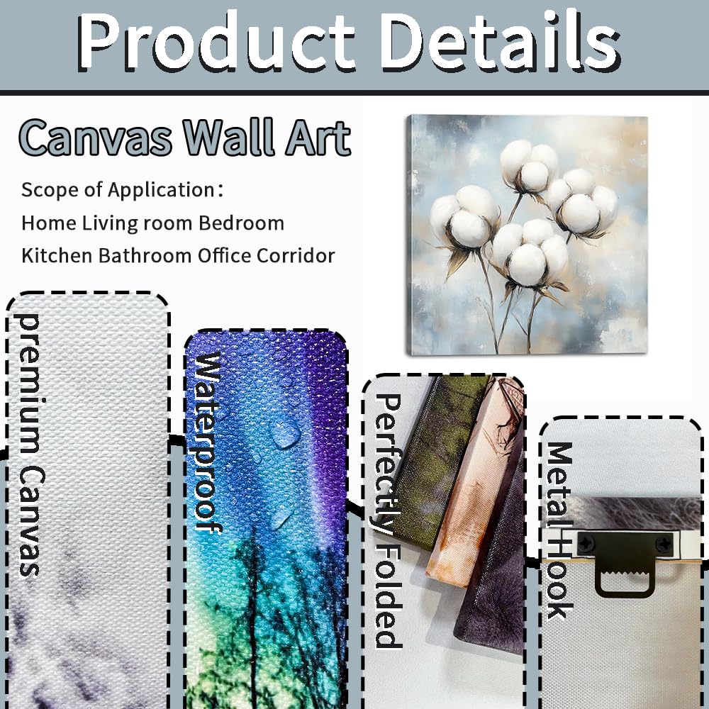 Cotton Canvas Wall Art Rustic Flower Pictures Wall Decor Country Farmhouse Floral Painting Prints Botanical Poster for Living Room Bedroom Bathroom Kitchen Decor Framed(Farm-2,12L x 12W) BST326H