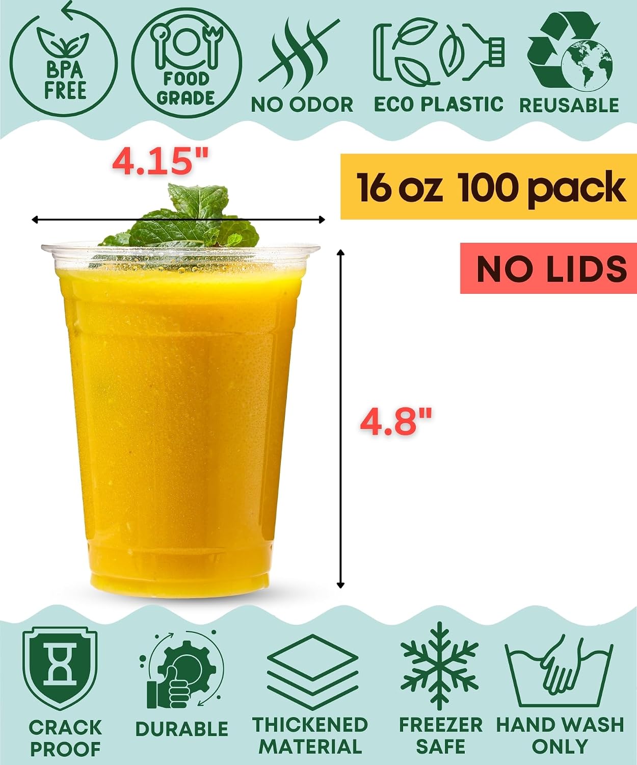 Cappatua 16 oz Clear Plastic Cups 100 Pack – Disposable Drinking Cups for Party, BPA-Free Cold Cups, Recyclable & Durable Plastic Party Cups Tumblers for Iced Coffee, Cocktails, Juice, Wine, Beer BST326H