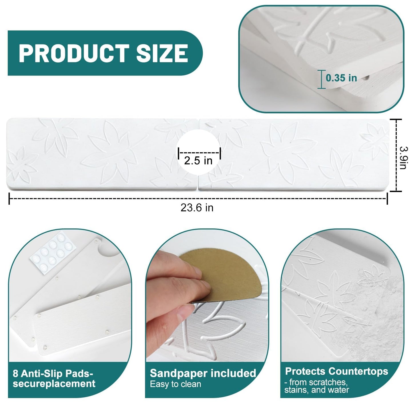 Hopegiver Stone Faucet Mat for Kitchen Sink - Fast Drying Diatomite Sink Protector Prevent Moisture, Super Water Absorbing Stone Tray for Kitchen & Bathroom Counter (White, 15.7"x3.9") BST326H