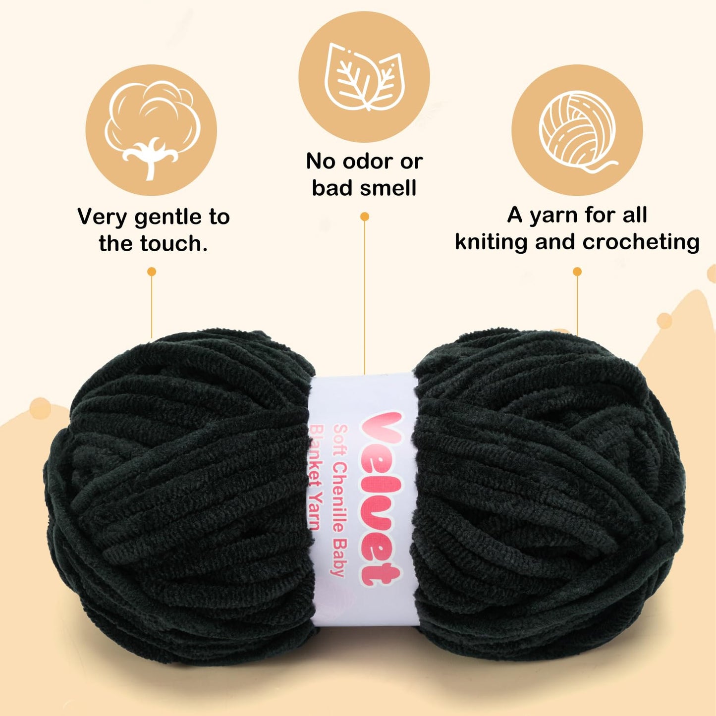 Soft Velvet Chenille Yarn for Crocheting & Knitting - Bulky Yarn for DIY Weaving Crafts Beige (3.5oz 66yds/Skein) BST326H