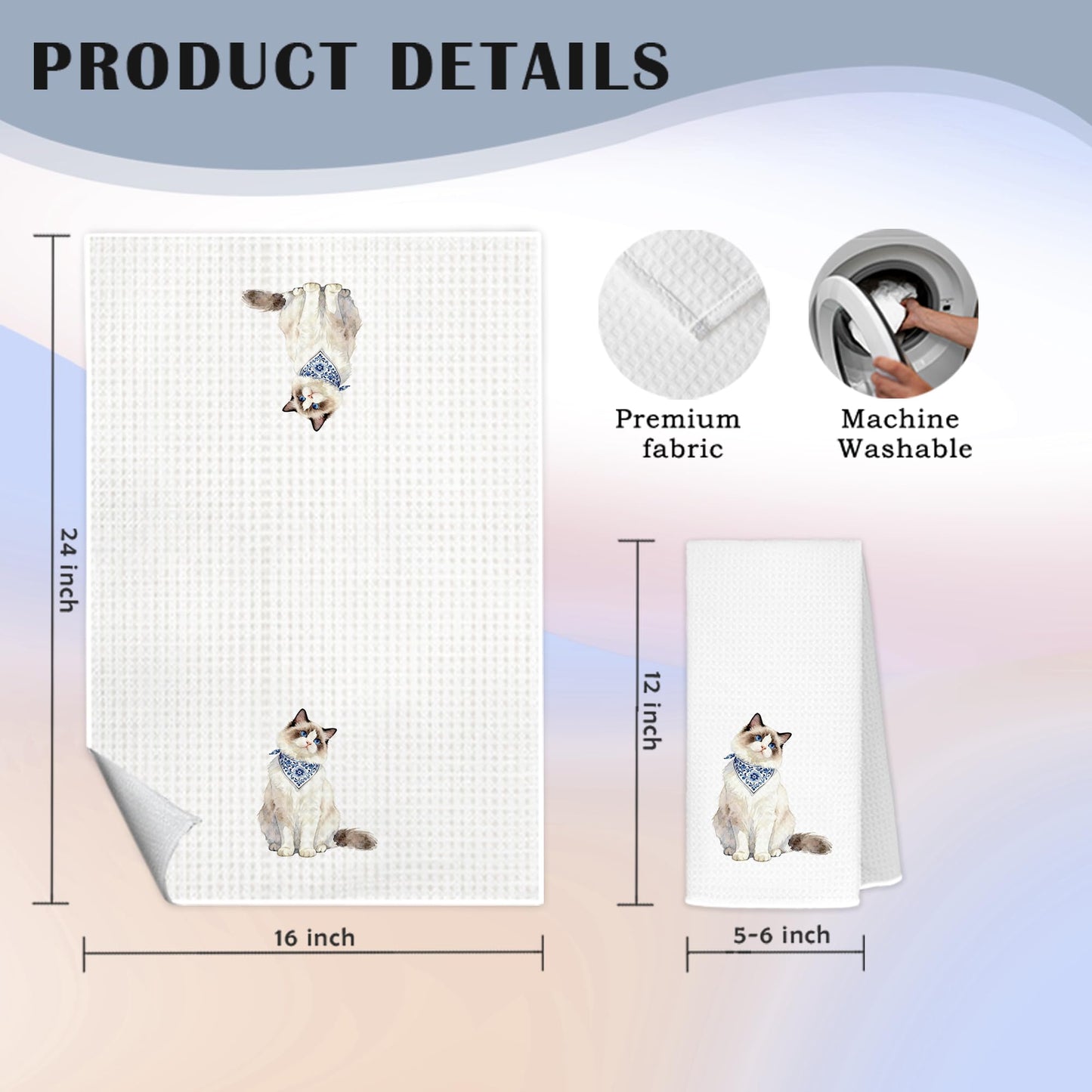 Blue and White Chinoiserie Orange Cat Bathroom Hand Towels, Orange Cat Gifts, Funny Oriental Kitty Decorative Hand Towels Bathroom Restroom Washroom Yoga Spa Zen Decor, 16x24 Inch BST326L