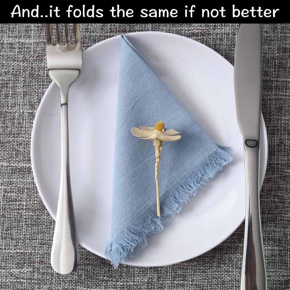 Eco Hanky 10x10in Reusable Small Cotton Napkins (Rustic Fringe), LPK,6pk | Ideal for Kids Napkins for Lunch, Suitable for Dinners, Weddings, Birthday, Cocktail Parties BST220