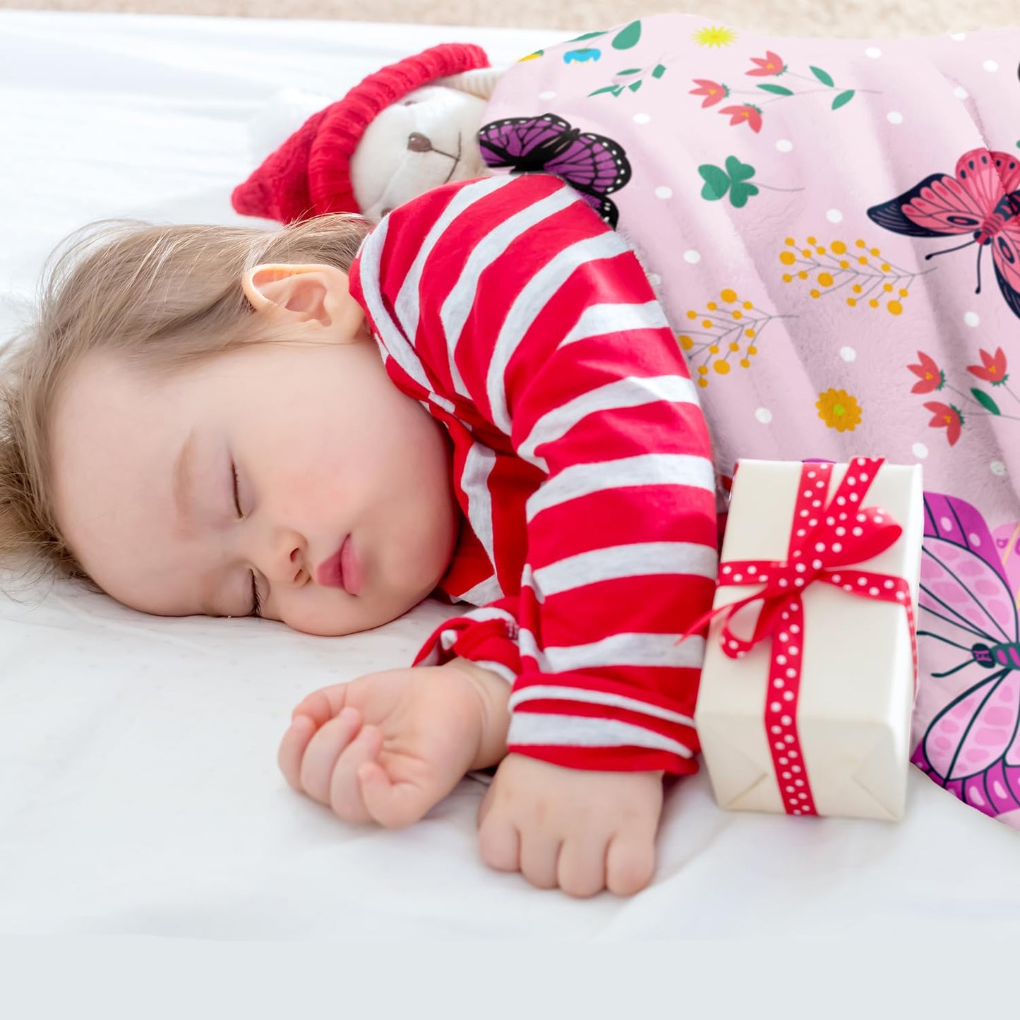 Butterfly Kids Throw Blanket for Girls Teens Toddler Pink Soft Fuzzy Flannel Bed Blanket Colorful Flowers Birthday Gifts for Women Girls Kids Teens Adults, 60”x80” BST326H