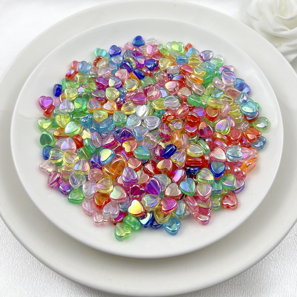 500Pcs Acrylic Heart Beads, AB Colors Heart Shape Beads Crystal Heart Beads for Jewelry Making DIY Bracelet Earring Necklace Key Chains(90-Light Lake Blue AB) BST220