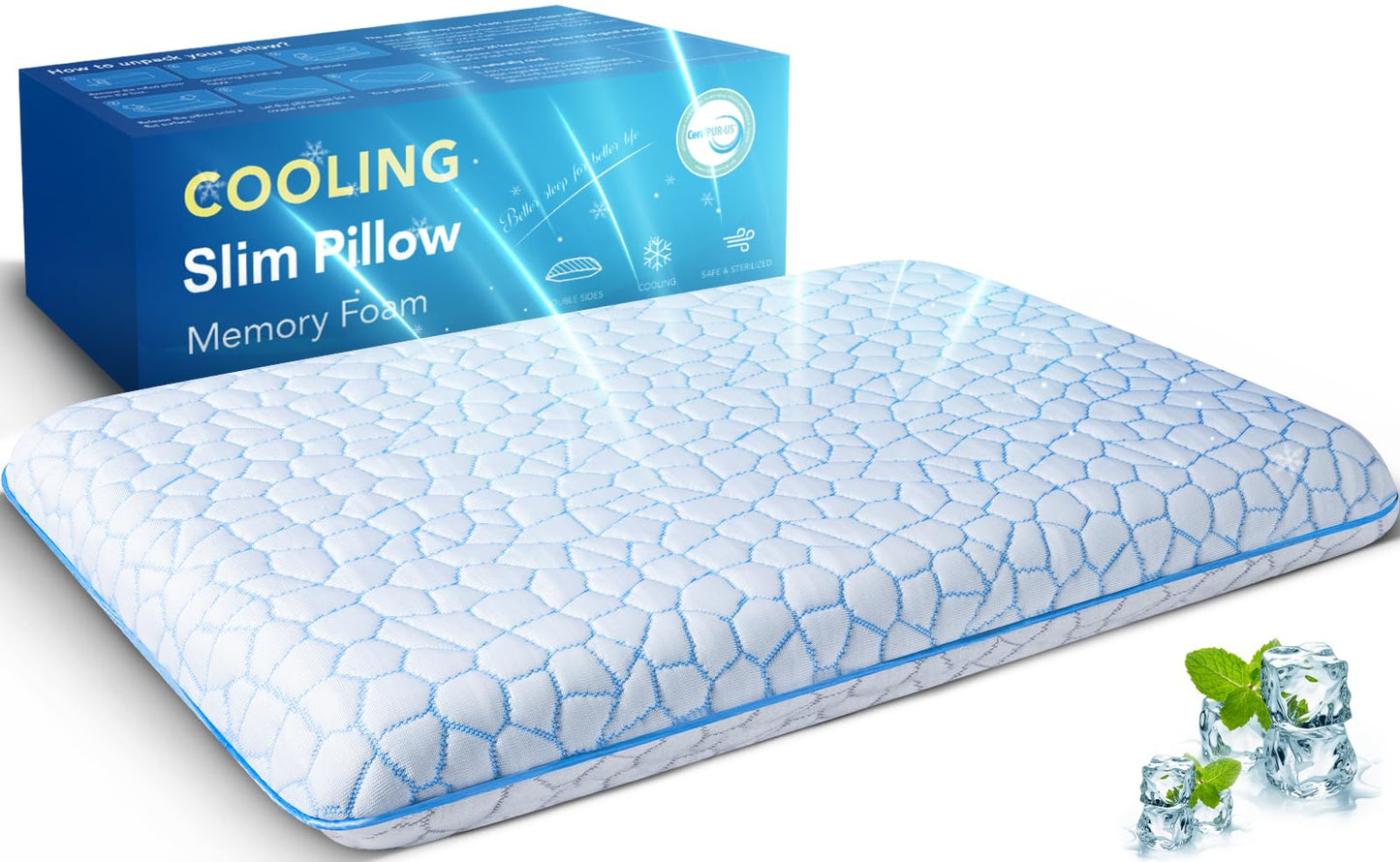 SUPA MODERN Stomach Sleeping Pillows for Back & Stomach Sleeper, Flat Soft Pillows for Sleeping Thin Memory Foam Pillow,Cooling Ultra Low Profile Memory Foam Pillow 1.75-Inches