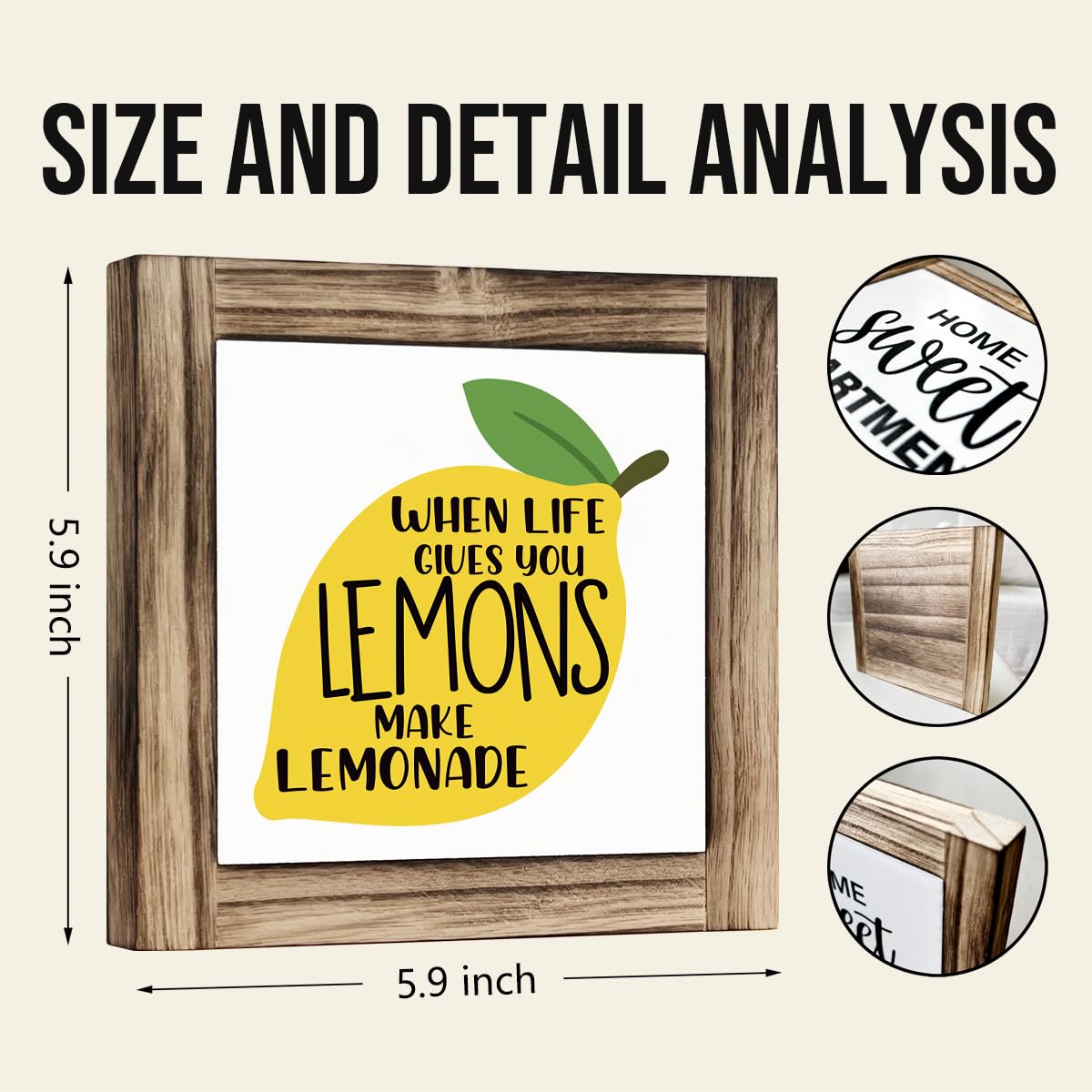 Inspirational Decor Signs, Lemon Summer Decoration, Positive Home Bar Decors, Rustic Kitchen Decors for Shelf, Wood Box Sign Desk Decor, When Life Gives You Lemons Make Lemonade Sign 5.9×5.9inches BST220