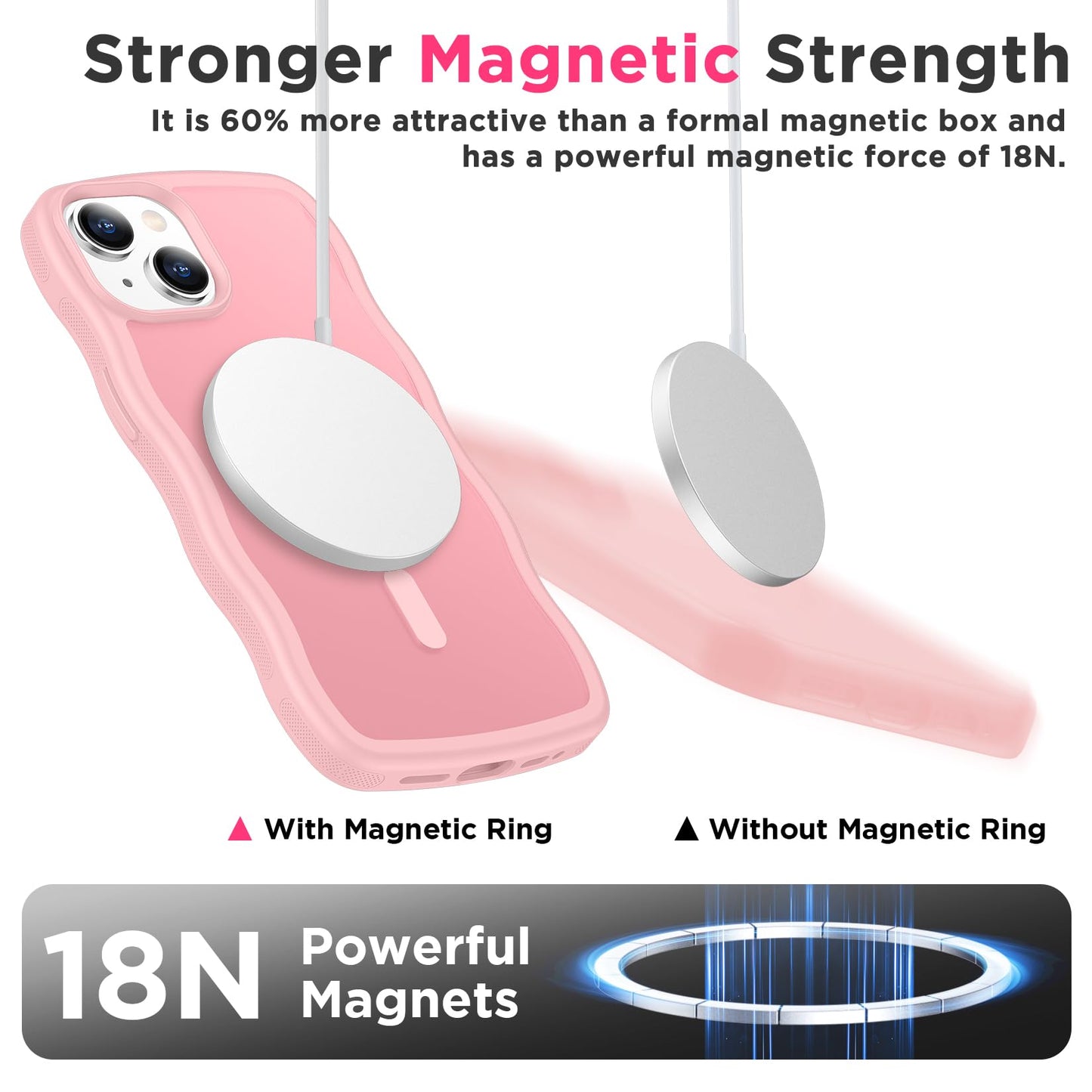 Magnetic for iPhone 13 Pro Case, Compatible with MagSafe Cute Wave Non-Slip Translucent Matte Easier Grip Shockproof Phone Case for iPhone 13 Pro, Black WN420