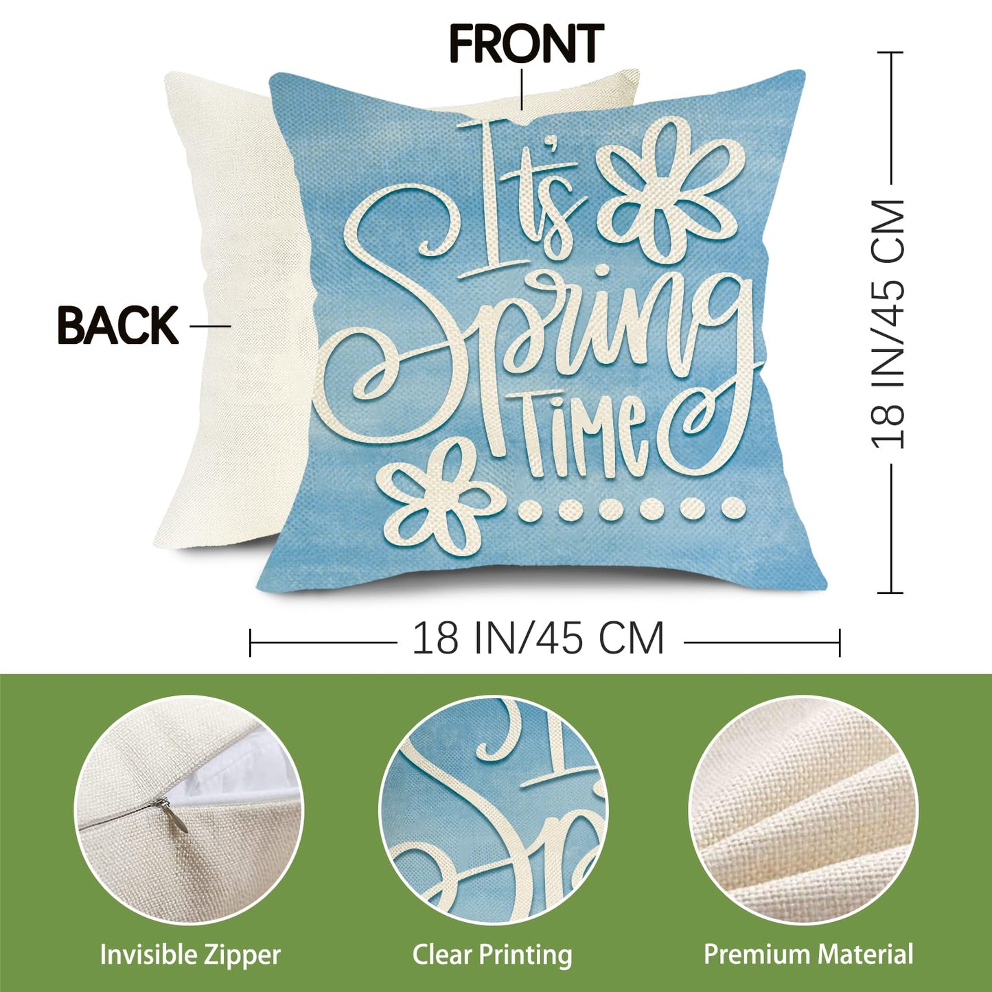 Spring Summer Daisy Flower Decorative Throw Pillow Covers | 18 x 18 Set of 4, Home Sweet Home Floral Wreath Watering Can Boots Porch Home Decor, Live Laugh Love Farmhouse Sofa Couch BST202