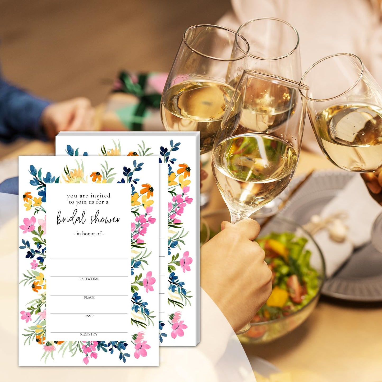 50 Years Anniversary Bridal Shower Invitations Cards, Set of 25 Gold Foil Floral Fill in Style 50th Year Wedding Invites Cards with Envelopes for Couples Marriage Party Supplies-T05 WN420
