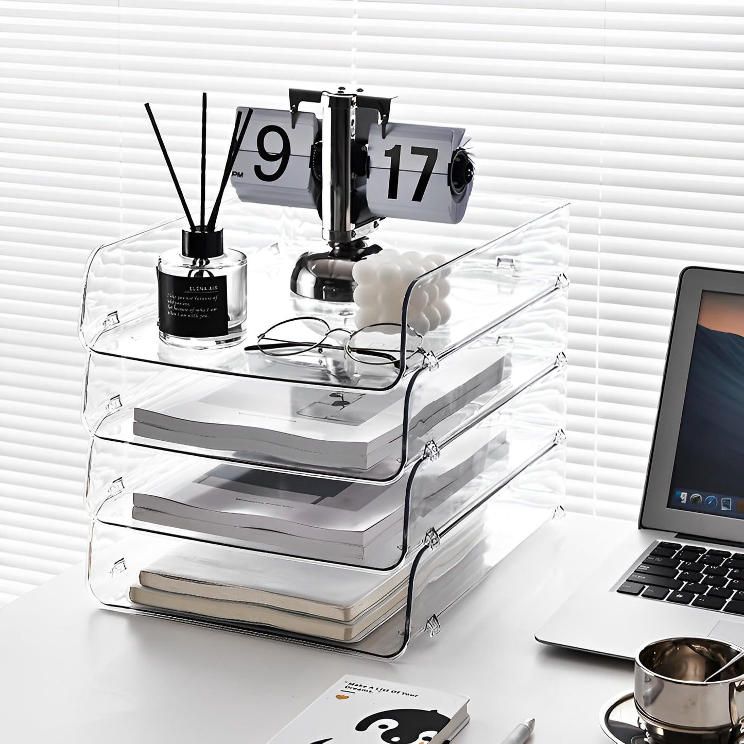 Gagee 4 Pack Paper Organizer for Desk,Stackable Paper Tray Book Holder for Classroom,Office and More,Letter Tray Desk Organizer,Clear BST220