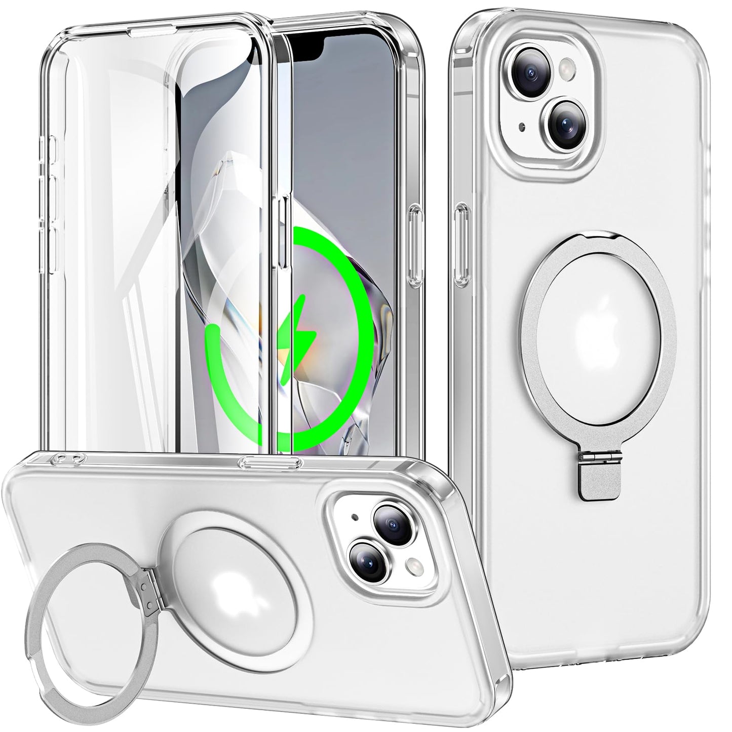 for iPhone 13 Pro Full Body Shockproof Case with Magnetic Invisible Stand [Compatible with MagSafe] Built-in Screen Protector Military Drop ProtectionTranslucent Phone Cover -Hot Pink WN420