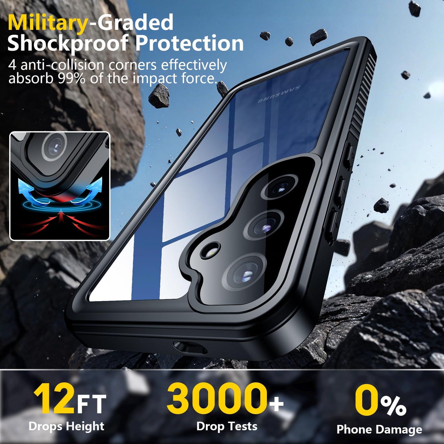 SPIDERCASE Designed for Samsung Galaxy S23 Case Waterproof,Built-in Screen & Camera Lens Protector[IP68 Underwater][Military Grade Shockproof] Full Body Protection Phone Case, Black/Clear WN420