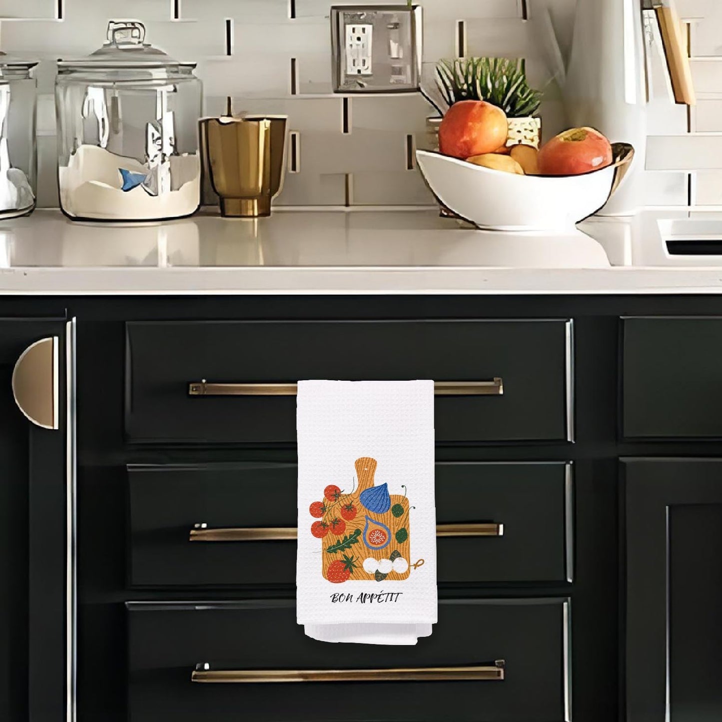 Bon Appetite Modern Kitchen Towels, Farmhouse French Dish Tea Towels for Kitchen, Gifts for Cooking Lovers Decorative Hand Towels, 16x24 Inch WN420