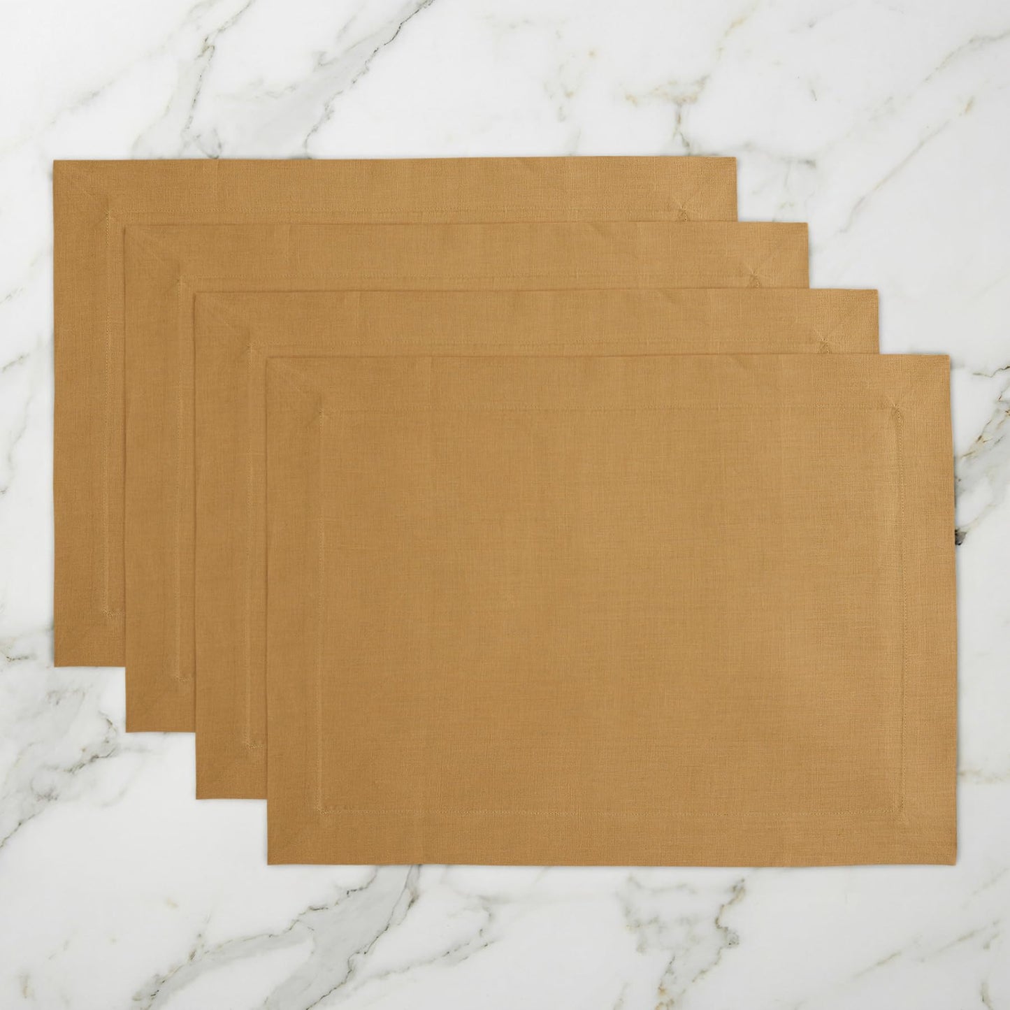Solino Home 100% Linen Square Placemats White, Fete 14 x 14 in, Set of 4 | Square Table Mats square place settings for daily and festive dining; neatly mitered corners; Pure Linen; OEKO-TEX Certified BST326SOLH