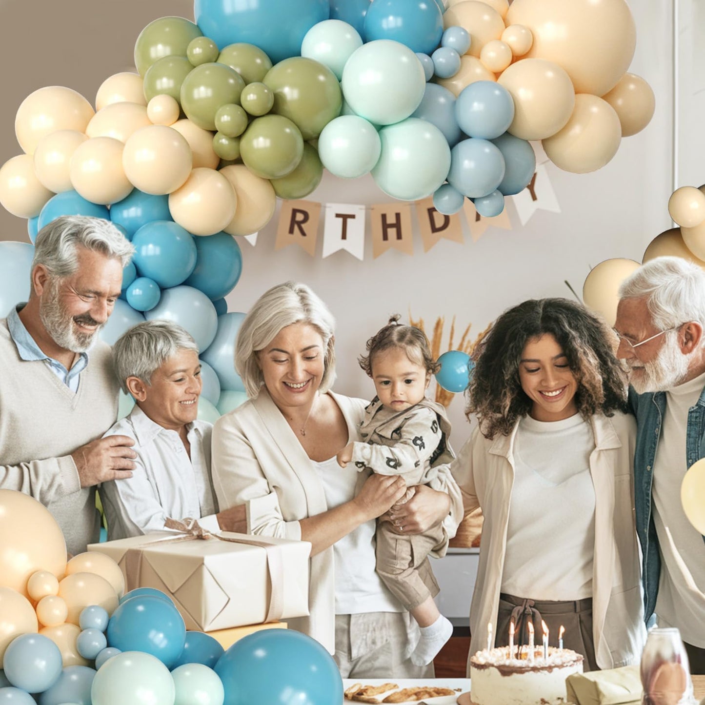 Dusty Green Blue Balloon Arch Kit, Fog Green Dusty Water Blue Beige Ivory Latex Balloons Garland Kit for Women Men Neutral Birthday Wedding Baby Bridal Shower Jungle Safari Party Decorations WN420
