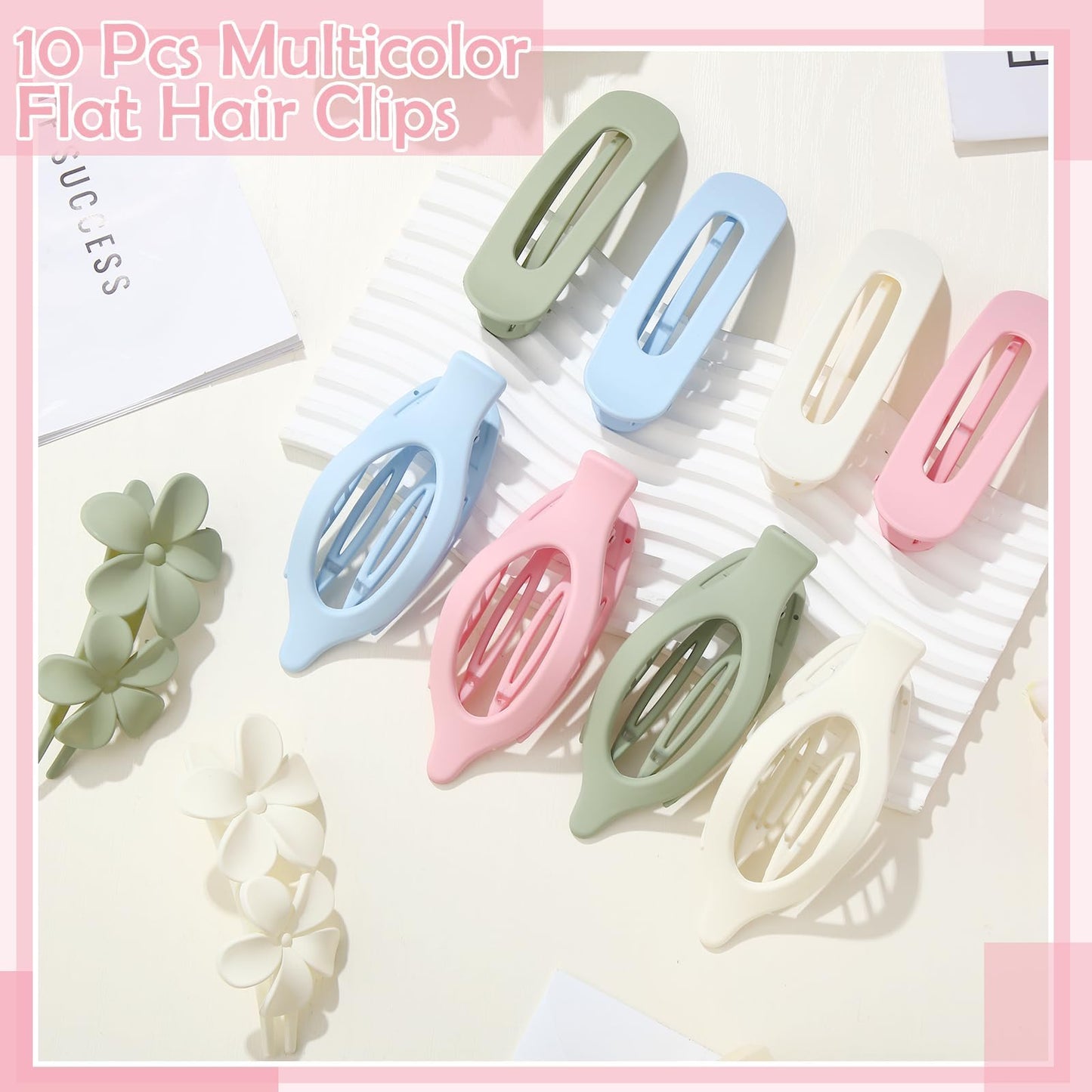 8 Pcs Flat Hair Clips for Women, 2 Styles Large Flat Claw Clips for Women, Strong Hold Non-slip French Hair Clips for Thick Thin Hair, Neutral Color WN420