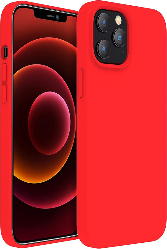 MXX Silicone Case for iPhone 13 Pro Max, W/Screen & Camera Lens Protector, Phone Cover Soft Anti-Scratch Microfiber Lining, Liquid Gel Finish Coating Full-Body Protective 6.7" (Red) WN420