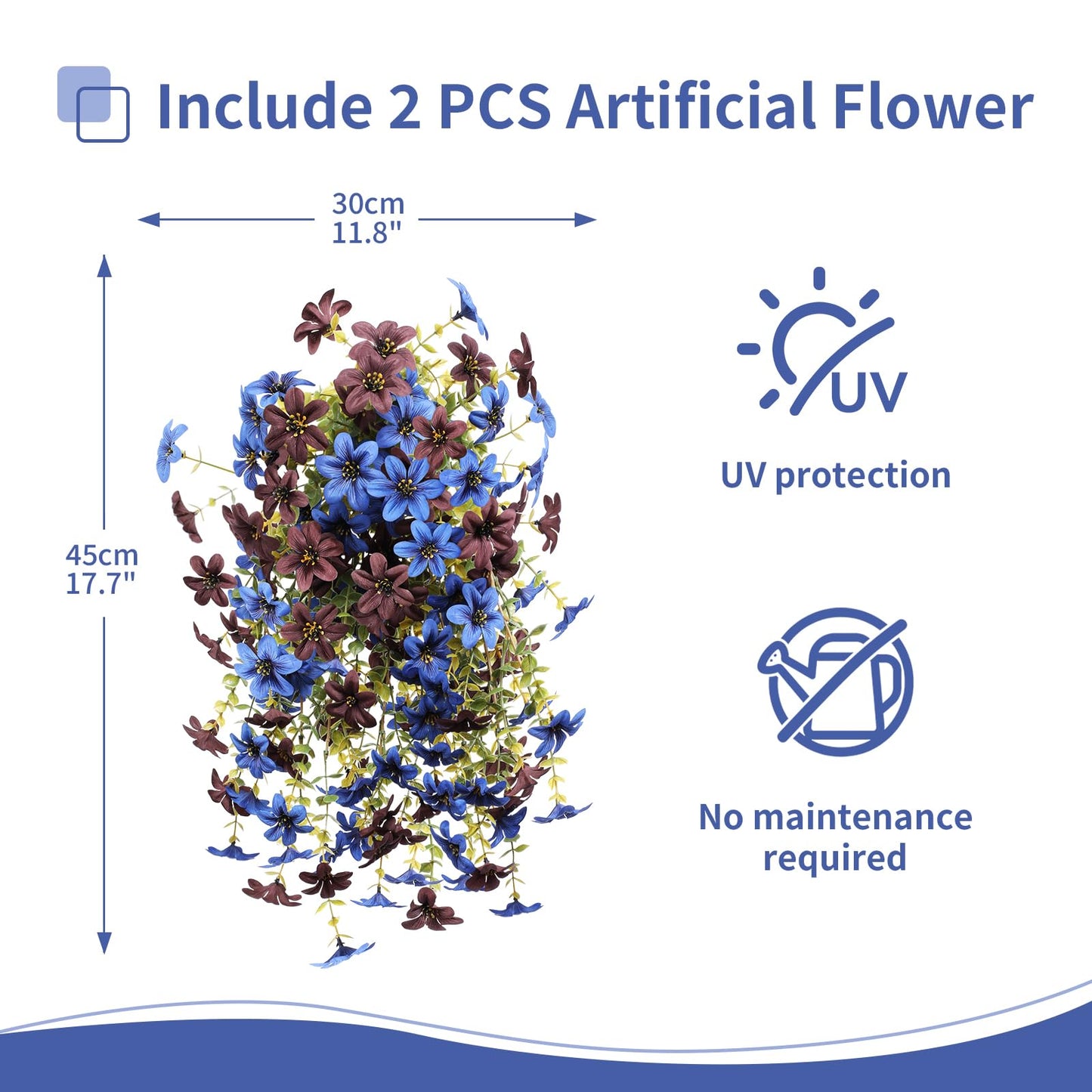 Artificial Flowers for Outdoor Faux Flowers for Plant Pot Spring Decoration | 2 Pcs Faux Hanging Plants UV Resistant Look Real Outside Home Garden Porch Patio Entrance Courtyard Decor BST326H