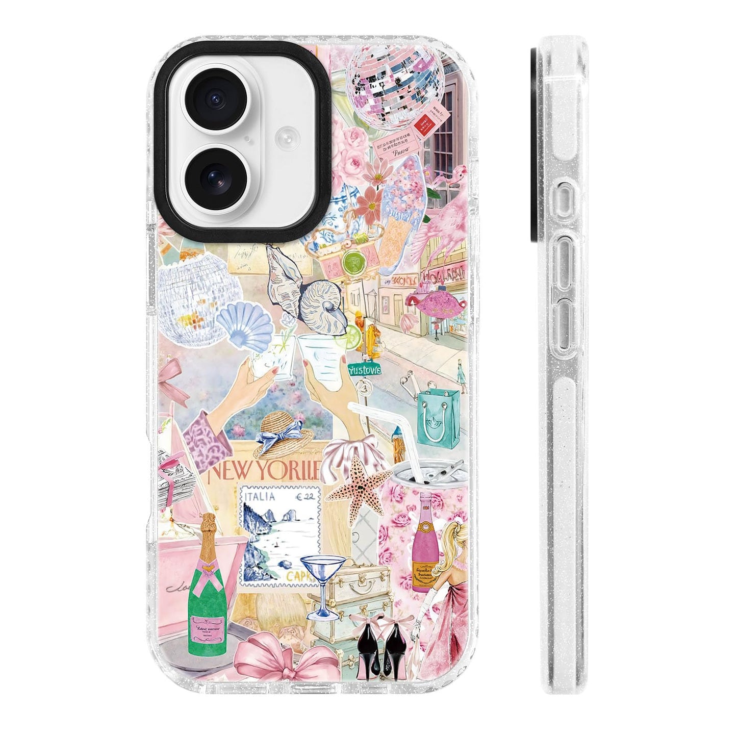 for iPhone 16 Pro Case [Military-Grade Drop Protection/Stylish Soft TPU Protective/Camera Protection/for Women & Girls] - Beach Party Collage Pattern with Mermaid WN420