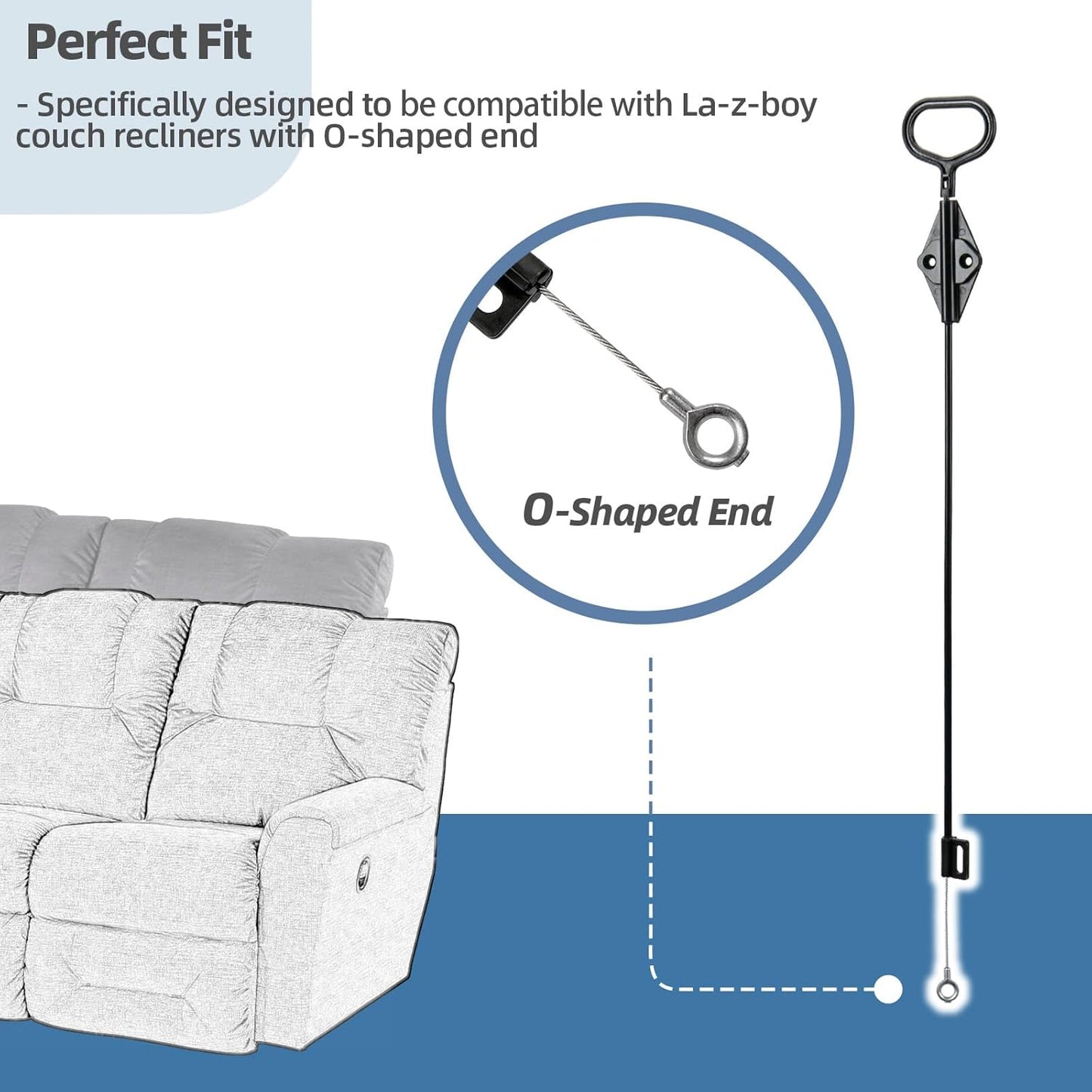 Recliner Pull Handle Replacement Compatible with Lazyboy | D Ring Parachute Style Recliner Release Cable Replacement for Lazy Boy Couch Sofa BST326H