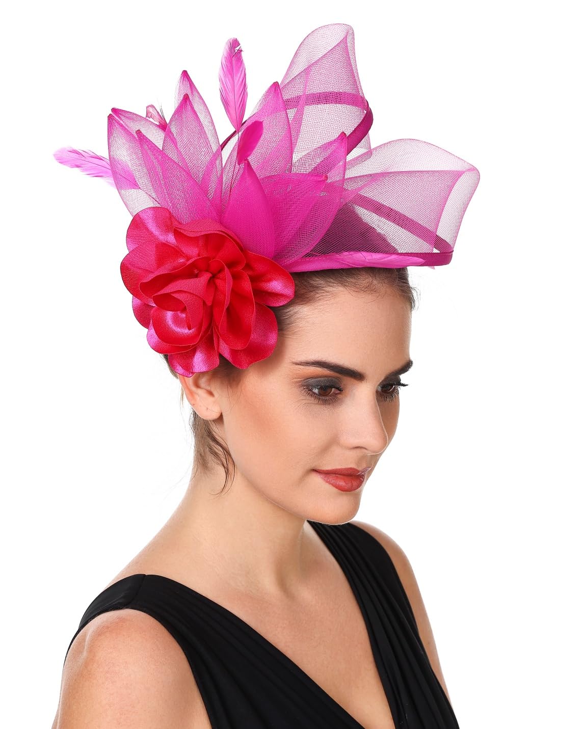 SAFERIN Fascinators Hat Flower Mesh Ribbons Feathers on a Headband and a Clip Tea Party Headwear for Girls and Women WN420