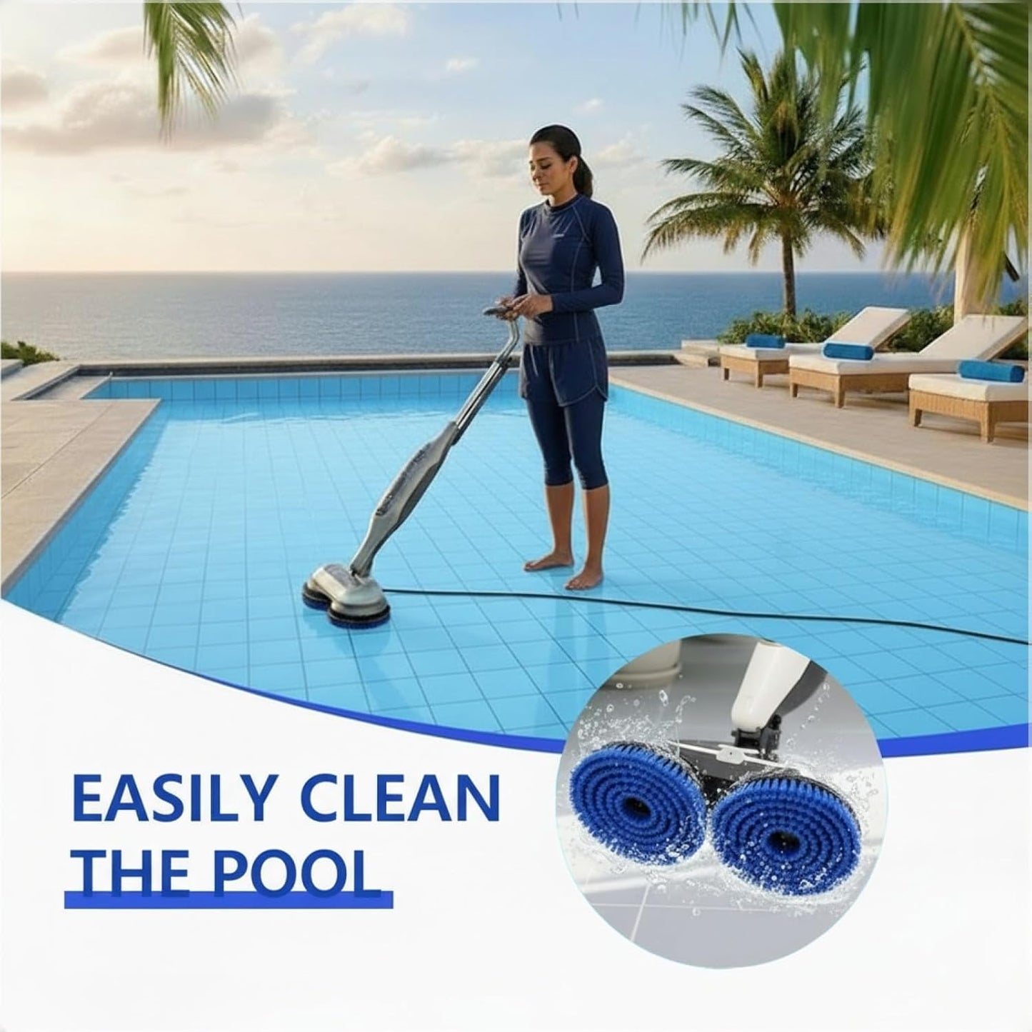 2 Pack Blue Steam Mop Replacement Pads with Shake Brush Heads, Upgraded Nylon Bristles, Deep Cleaning for Hardwood Tile Floors, Professional Polishing, Easy to Use BST202
