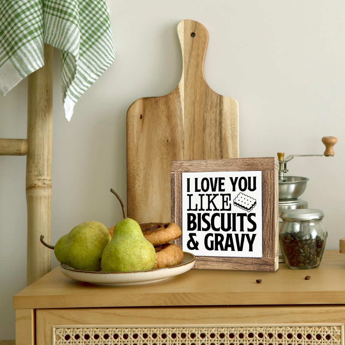 Just A Spoonful of Sugar Sign, Coffee Decor Sign, Rustic Kitchen Box Signs, Coffee Station Decor, Modern Farmhouse Home Decors for Kitchen Bar, Cafe Decors, Freestanding Wooden Plaque BST326L