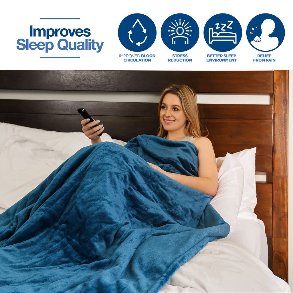 Medical king Heated Blanket, Machine Washable Extremely Soft & Comfortable Electric Blanket Throw Fast Heating with Hand Controller 10 Heating Settings & auto Shut-Off (Blue, 50 x 60) BST220