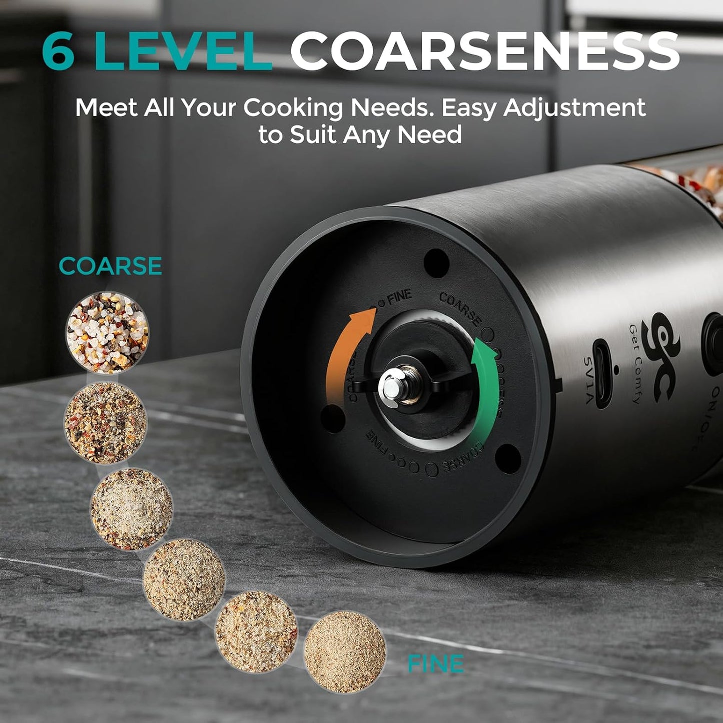 Electric Salt & Pepper Grinder Set One-Handed Automatic Pepper Mill with LED Light Adjustable Coarseness Large-Capacity Refillable Mill Durable Ceramic Core Battery Powered Seasoning Grinder for Home BST202