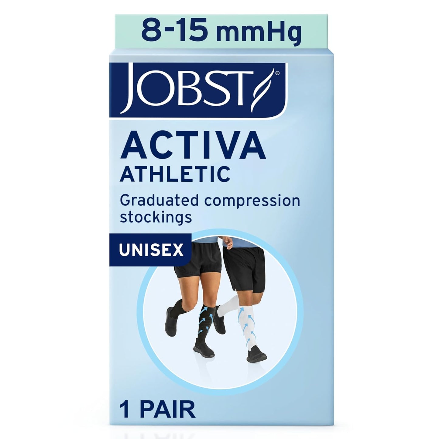 JOBST ACTIVA Athletic 8-15 mmHg Compression Socks for Travel and Sports, Designed for Women and Men, Knee High, Closed Toe, White, Large