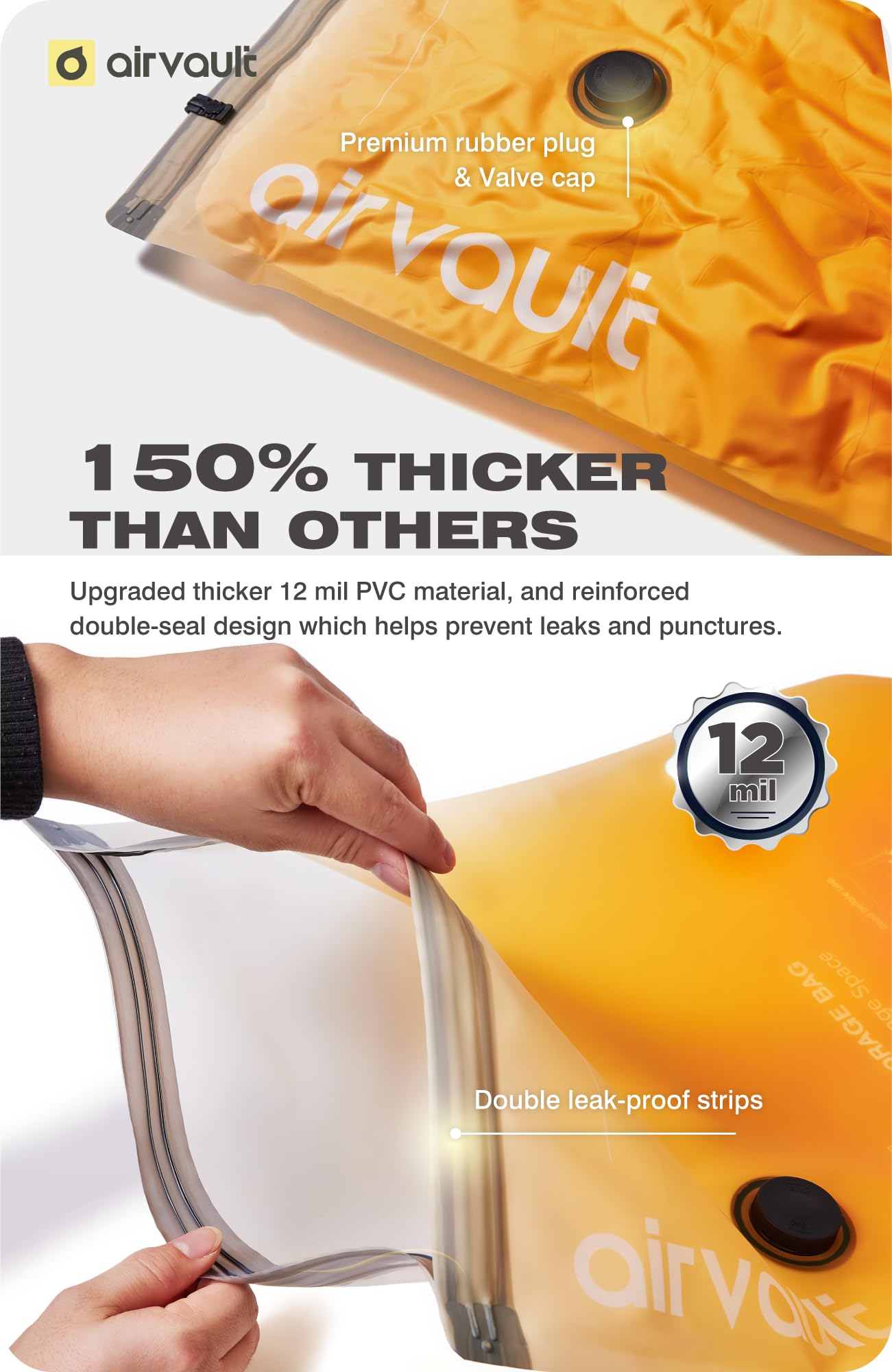 AirVault Vacuum Storage Bags for Travel & Home - Space Saver Compression Packing Bags Set for Clothes, Blankets & Seasonal Storage, Small (5), Medium (5), Large (5) (Orange,15-Pack Combo) BST326H