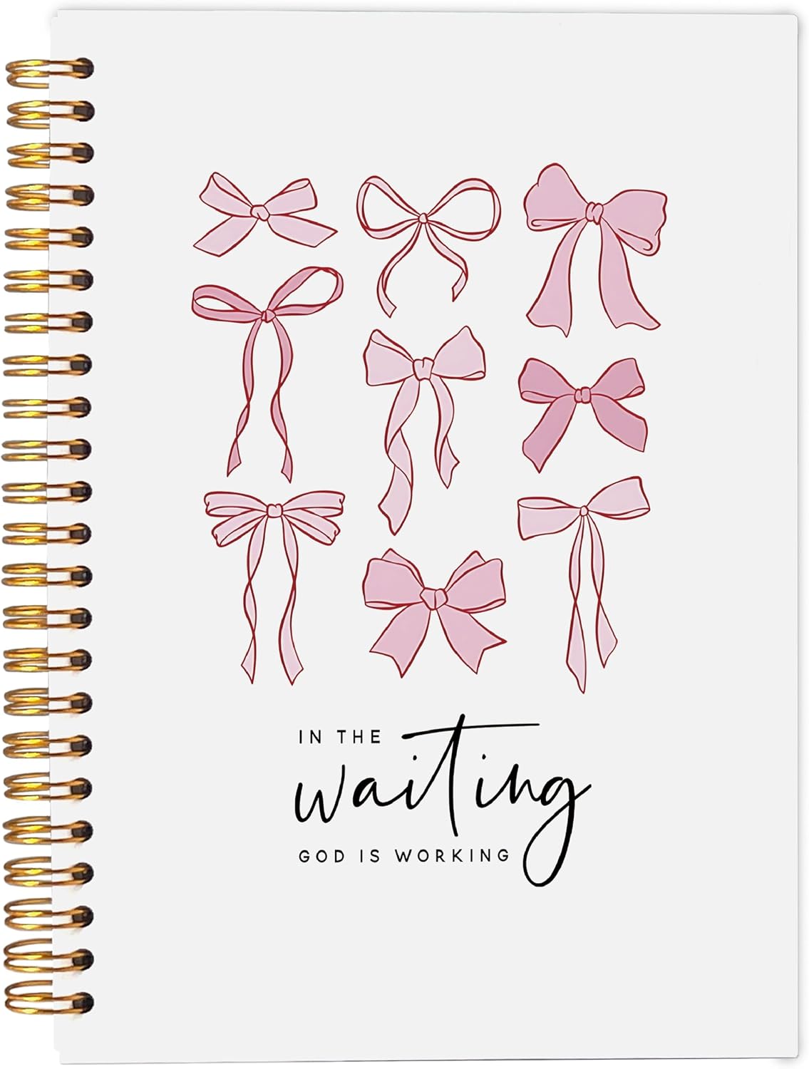 Christian Notebook, Coquette Pink Bow Journal, Preppy Aesthetic Journal Notebook, Bible Journal Notebook, Preppy Gifts for Women, Bible Journaling Spiral Notebook 5.5x8.3 Inch WN420