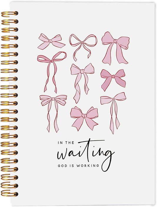 Christian Notebook, Coquette Pink Bow Journal, Preppy Aesthetic Journal Notebook, Bible Journal Notebook, Preppy Gifts for Women, Bible Journaling Spiral Notebook 5.5x8.3 Inch WN420