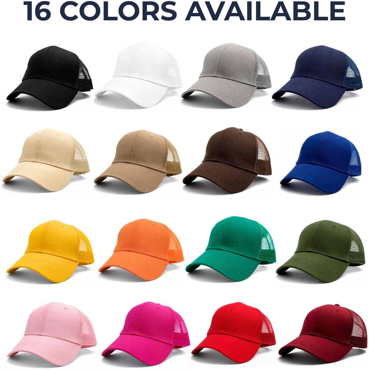 MDSTYLE Trucker Hat for Men Women, Mesh Back Snapback Cap, Cotton Front Adjustable Baseball Hat, Breathable Summer Outdoor WN420