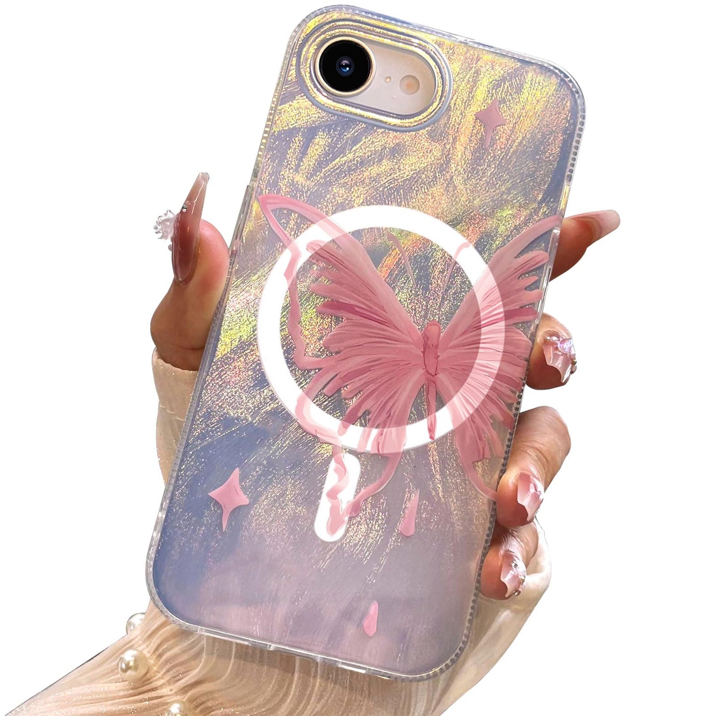 I-MGAE-IN-AR Compact Case for iPhone 16 Holographic Cloud Design,Cute Trendy Soft Slim TPU Shockproof Protective Phone Cases Cover for Women Girls Aesthetic Glitter WN420