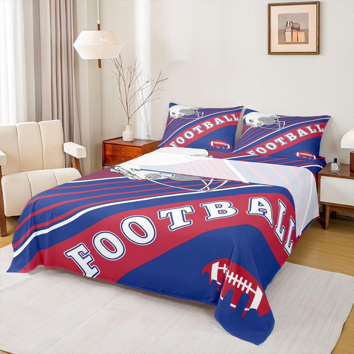 Erosebridal Gridiron Sheet Set Sports Ball Game Sheets Twin for Boys Girls Rugby Competition Game Bed Sheets Set, Football Themed Bedding Set with 1 Pillowcase BST326H
