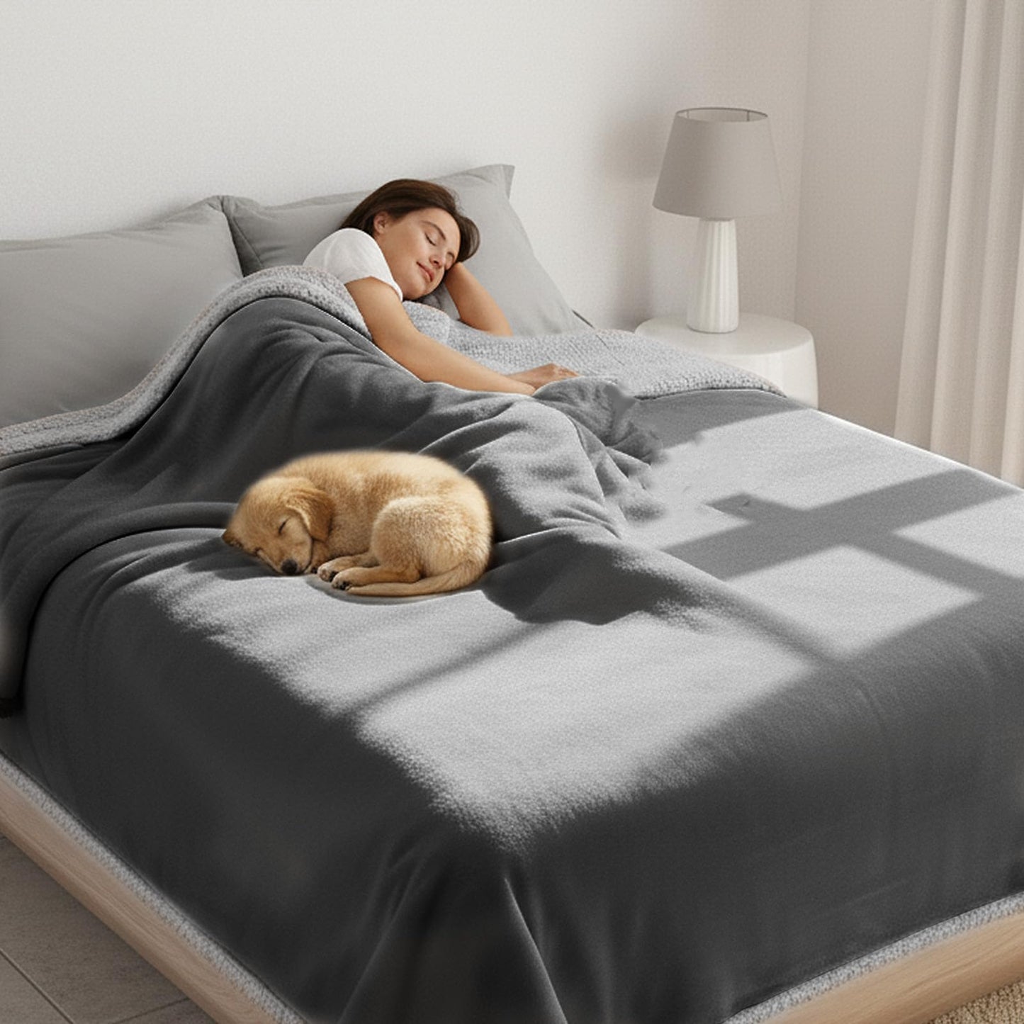 Makigued Waterproof Dog Blanket for Couch & Bed, Reversible Sherpa Fleece Pet Throw with Quiet TPU Barrier, Machine Washable Furniture Protector for Large Dogs & Cats, Twin Size 60x80 Inch, Gray WN420