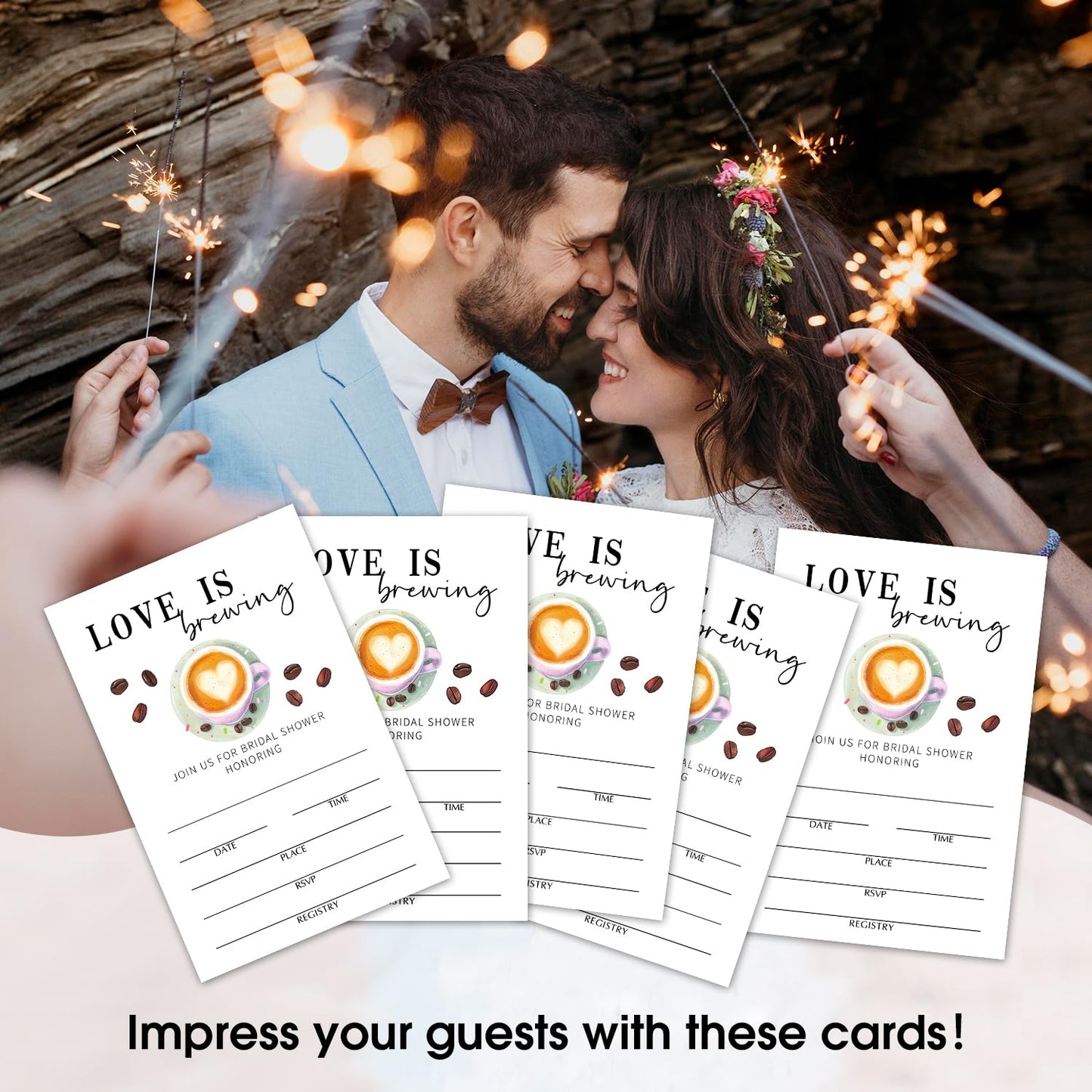 50 Years Anniversary Bridal Shower Invitations Cards, Set of 25 Gold Foil Floral Fill in Style 50th Year Wedding Invites Cards with Envelopes for Couples Marriage Party Supplies-T05 WN420