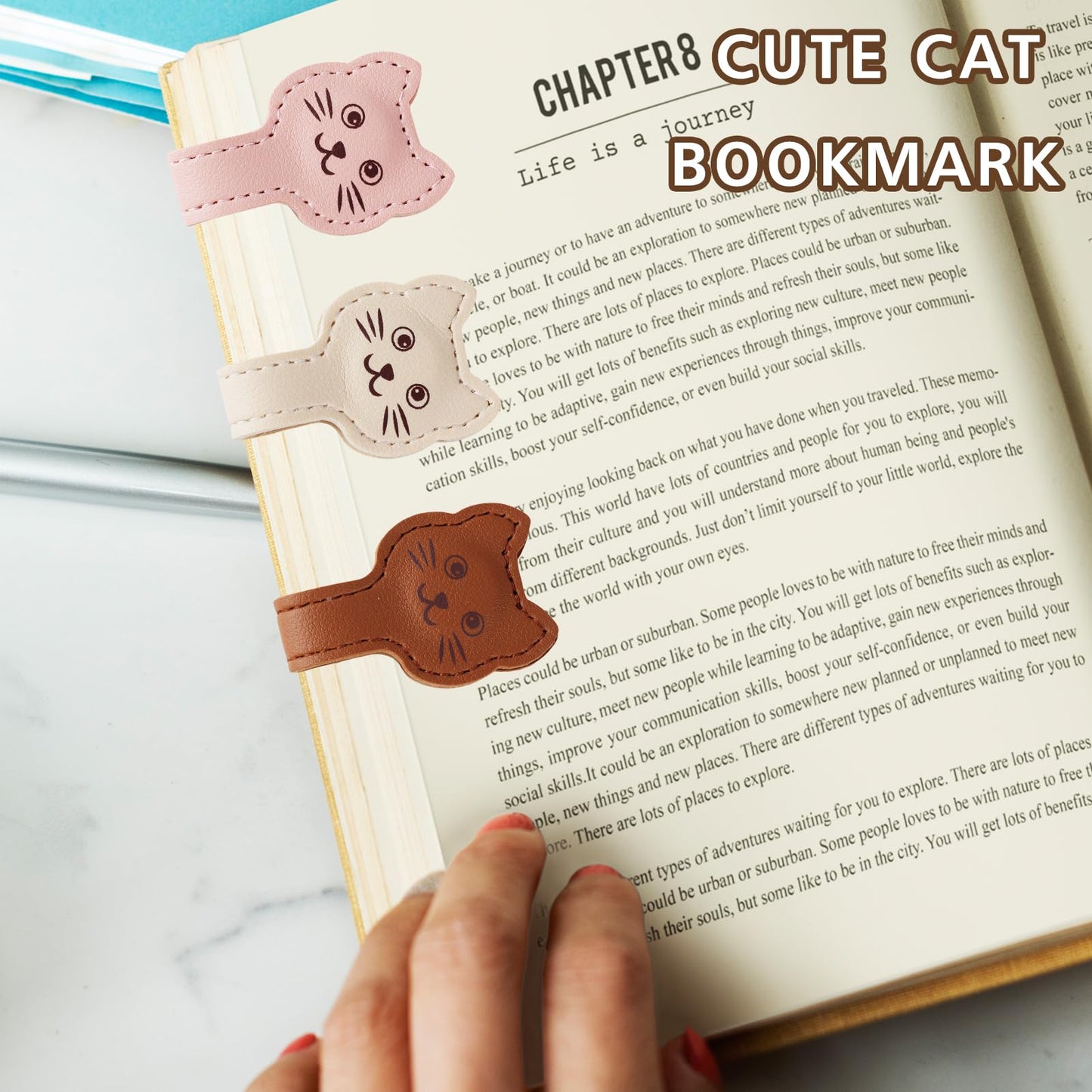 Zkptops Magnetic Leather Bookmarks Cute Cat Book Markers for Reading Women Men Strong Magnet Bookmark Clips Page Mark Unique Books Accessories Gifts for Book Lovers Teachers Students Reader (Brown) BST326L
