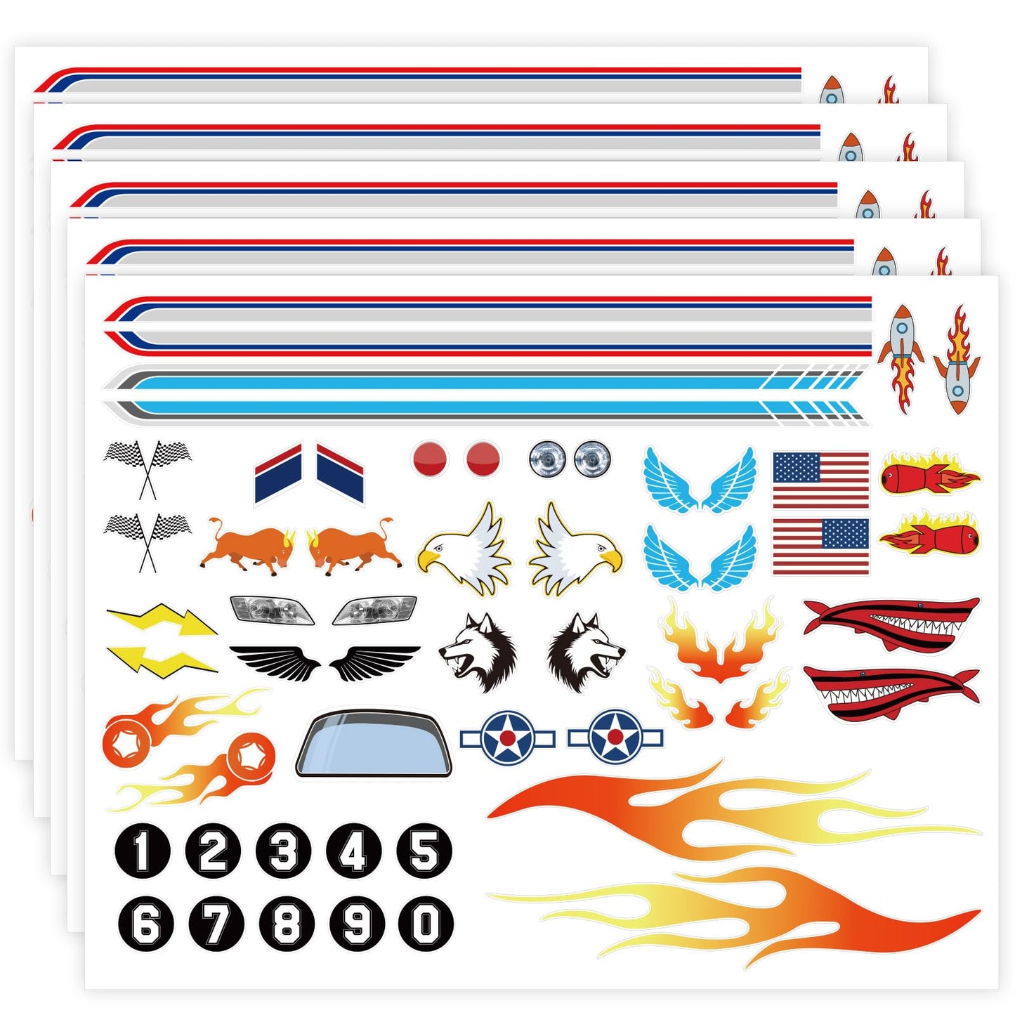 OCQOTAT 5PCS Derby Car Sticker Set-Racing Numbers, Flags, Lights, Stripes & Flame Decals - Peel & Stick Car Stickers for Derby Supplies Cars,Cool Decorations&Accessories for Your Vehicle