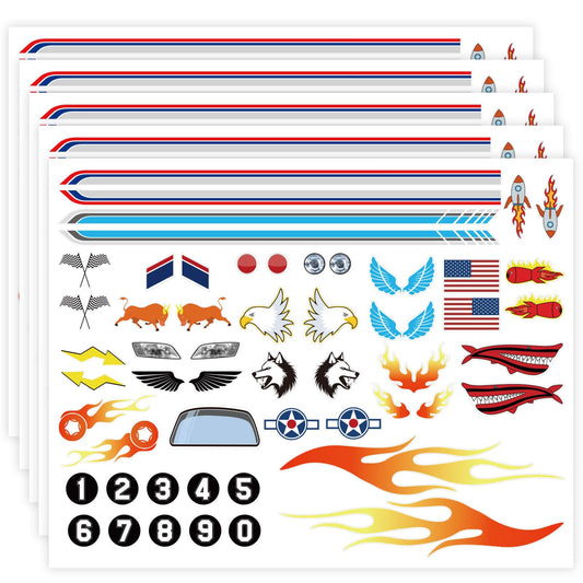 OCQOTAT 5PCS Derby Car Sticker Set-Racing Numbers, Flags, Lights, Stripes & Flame Decals - Peel & Stick Car Stickers for Derby Supplies Cars,Cool Decorations&Accessories for Your Vehicle