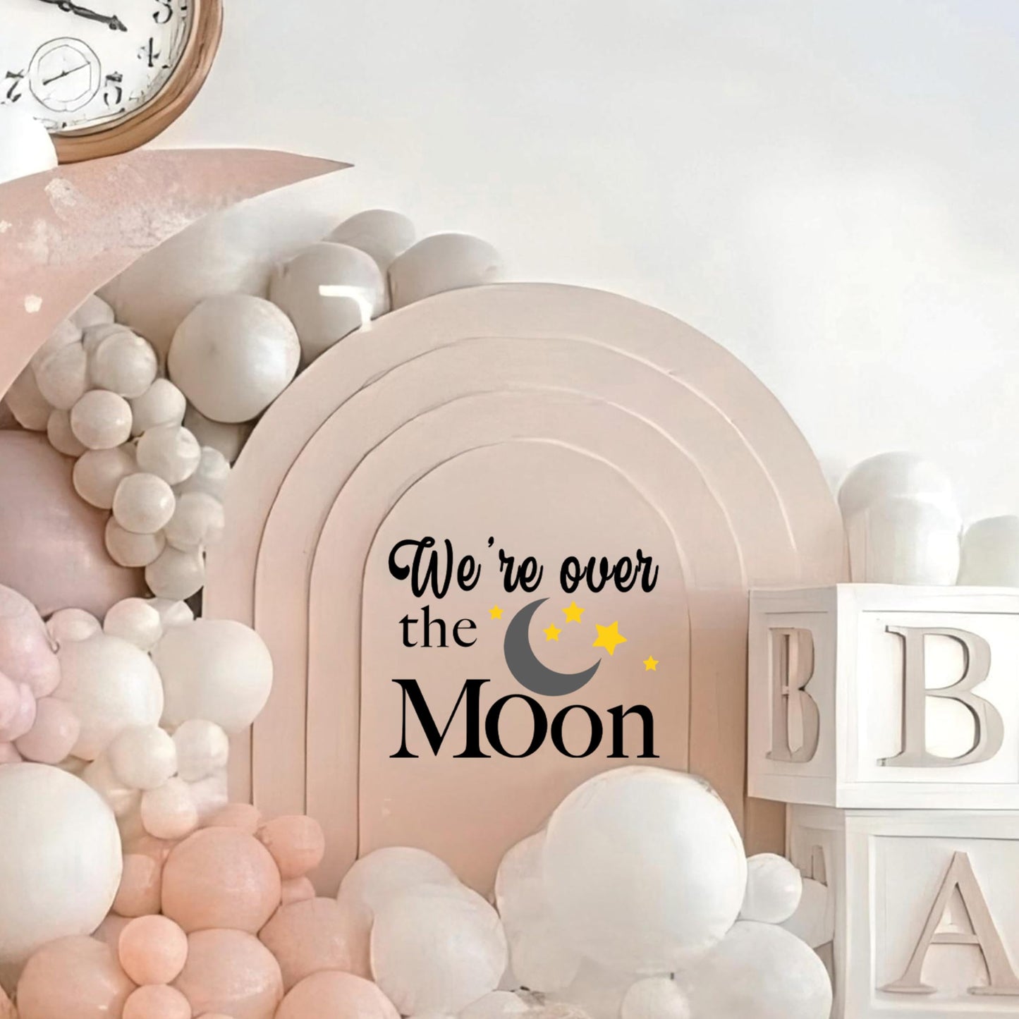 BOOMPA We are Over The Moon Baby Shower Wall Decal, Vinyl Round Arch Decoration, 35.4 x 11.8 inches, Matte Black (Black （Moon）) BST220