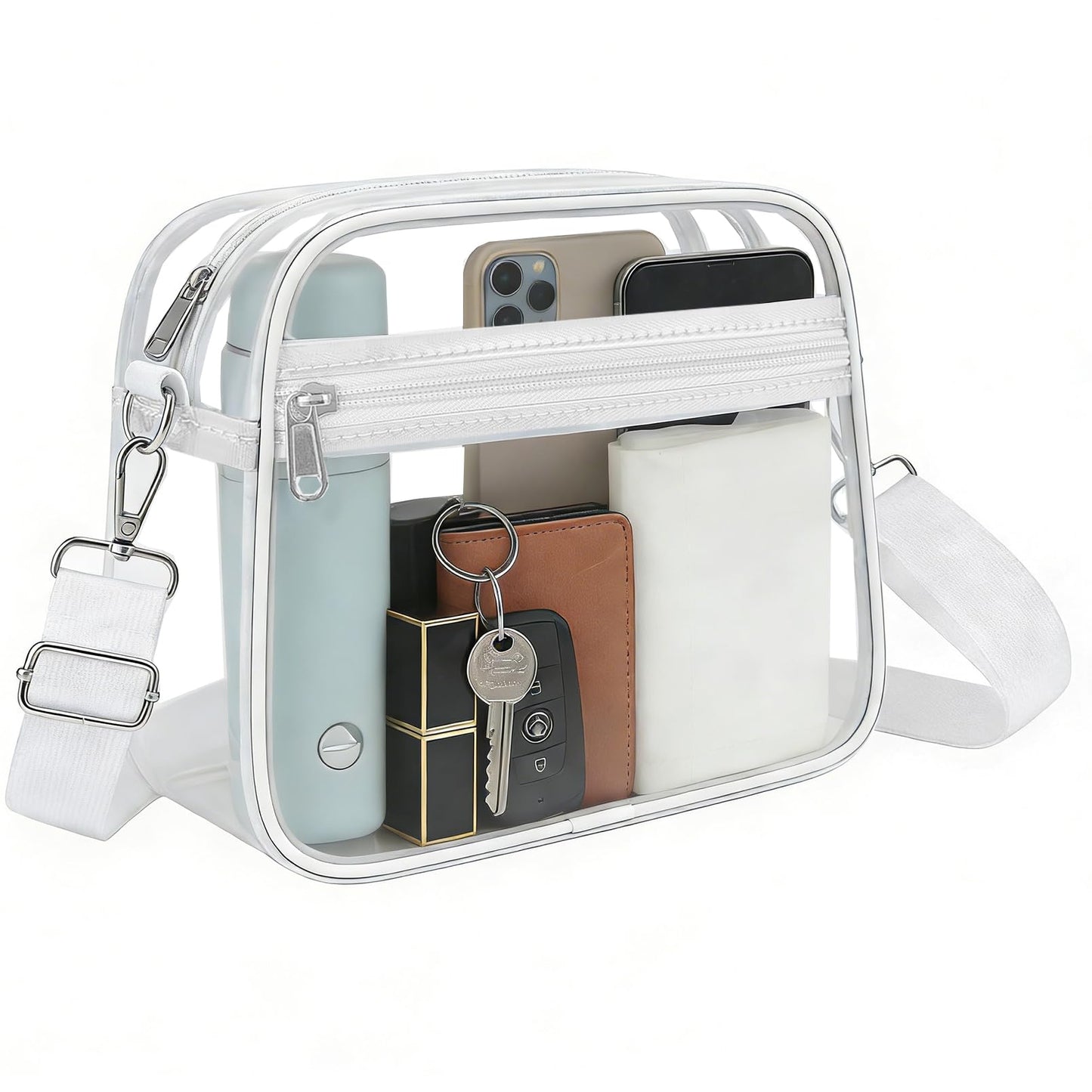 Clear Bag for Stadium Events Stadium Approved Women's Top-Handle Handbags | Mini Small Clear Bag Purse with Wide Adjustable Strap and Front Pocket for Sports Concerts, Festivals BST202