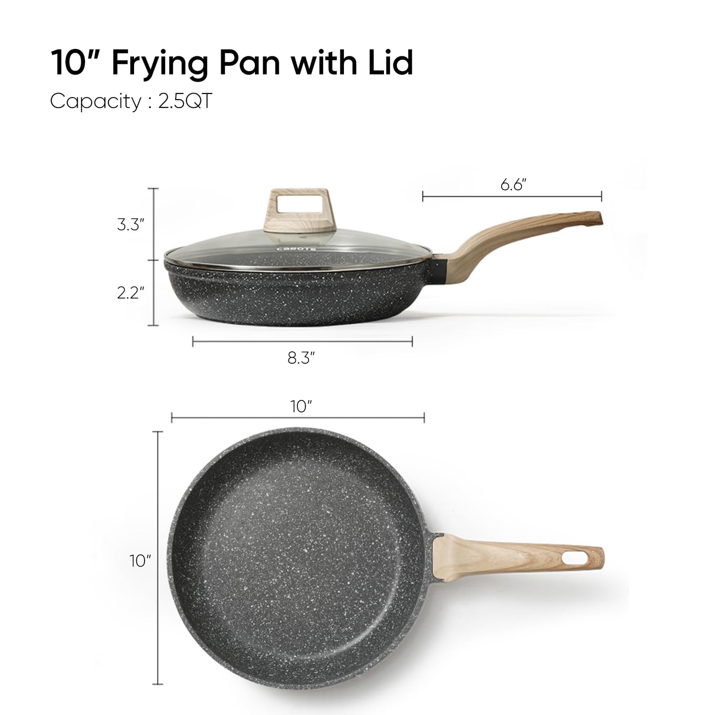 CAROTE Non Stick Frying Pan, 12 Inch Cream White Skillet with Glass Lid | Non Toxic Kitchen Healthy Cookware, Compatible with All Stovetop, Easy to Clean, PFOA Free BST202