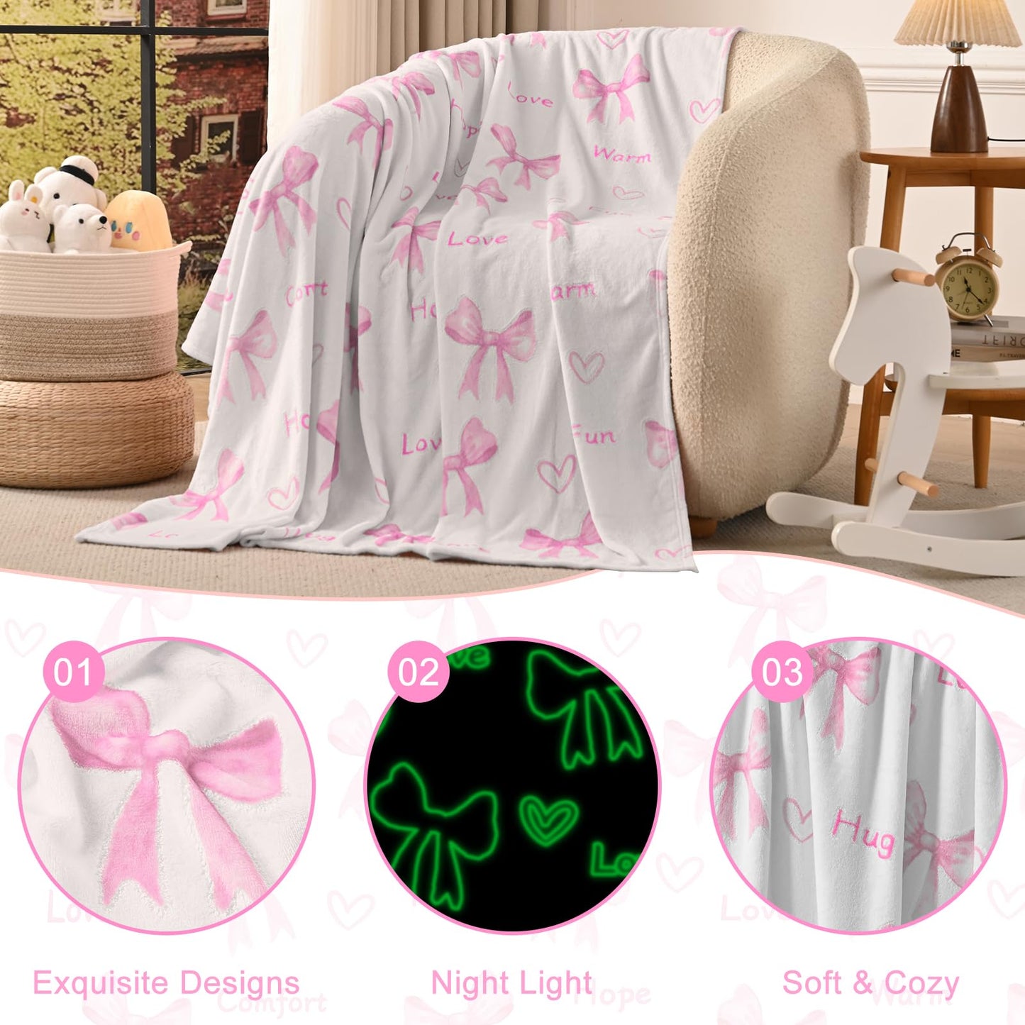 Wajade Unicorn Gifts for Girls - Glow in The Dark Unicorn Blanket Birthday Christmas Decor for Kids Age 3 4 5 6 7 8 9 10 11 12 Years Old Teens Child Toddler Throw Violet 60"x80" BST202