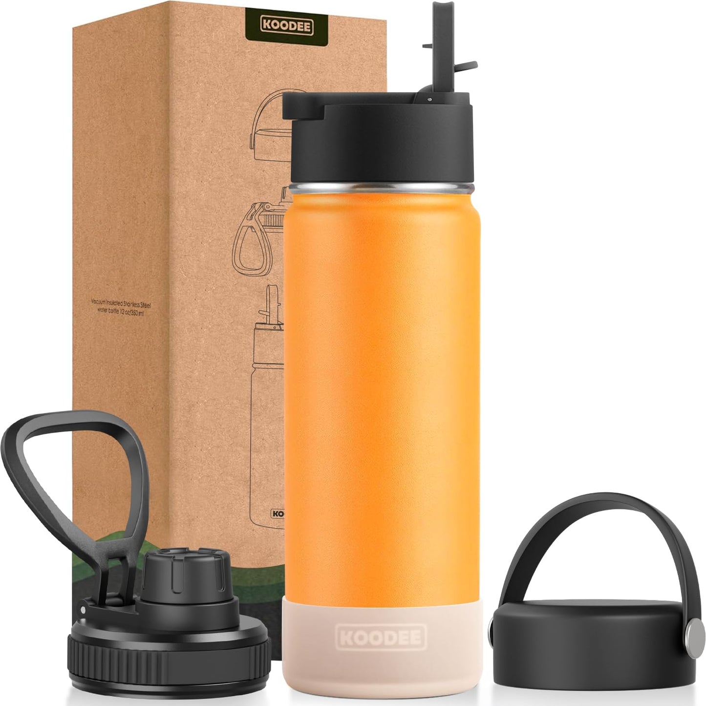 koodee Water Bottle-12 oz Stainless Steel Double Wall Vacuum Insulated Water Bottle for School-Wide Mouth Flask with Straw Lid (Teal) BST220