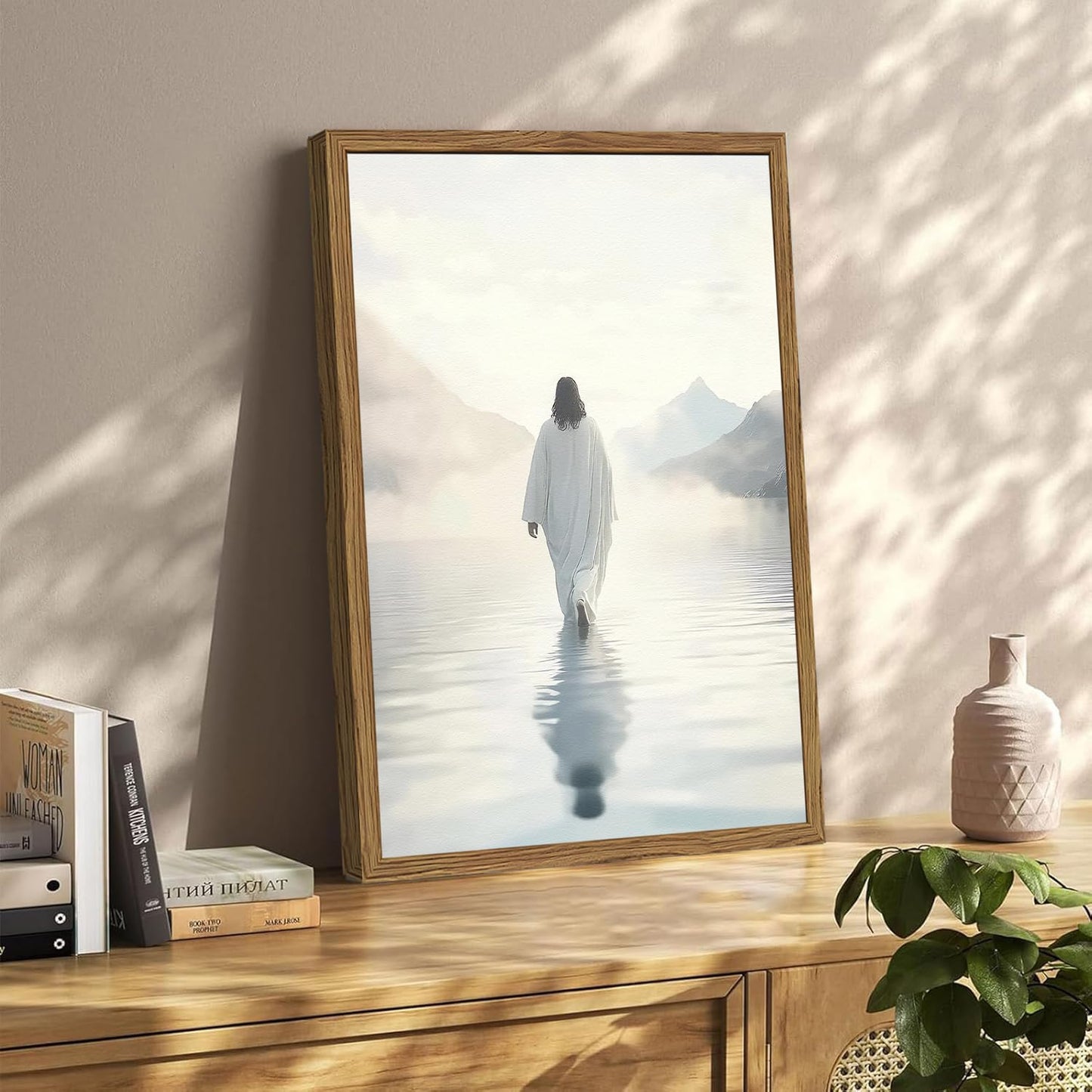 Framed 3D Textured Jesus Embracing Woman Wall Art, Jesus Hugging Woman Wall Decor Hand Drawn Sandstone Religious Christian Bible Painting Pictures for Bedroom Living Prayer Room 12x16 in Wood Framed BST202