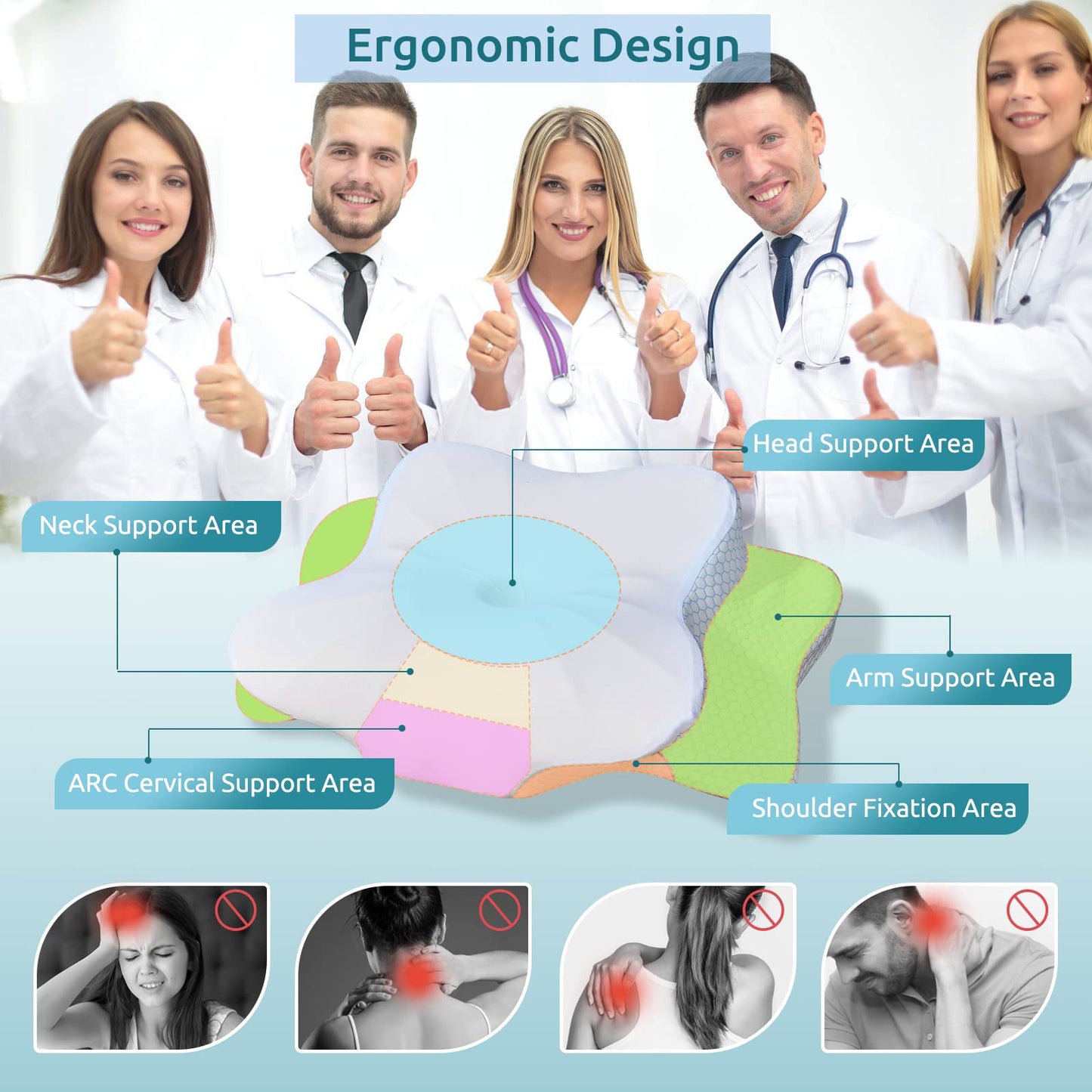 DONAMA Cervical Pillow for Neck and Shoulder,Contour Memory Foam Pillow,Ergonomic Neck Support Pillow for Side Back Stomach Sleepers with Pillowcase-Standard Size BST220