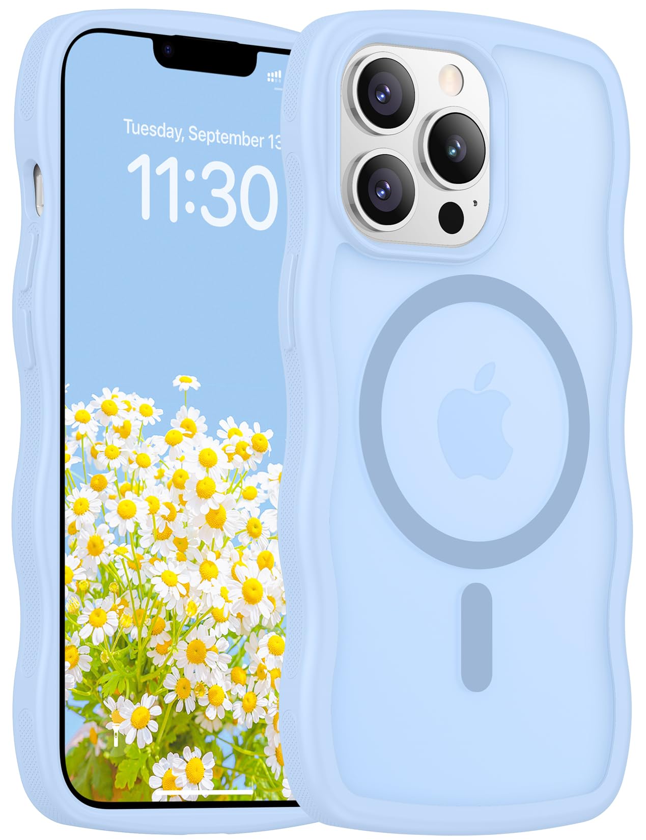 Magnetic for iPhone 13 Pro Case, Compatible with MagSafe Cute Wave Non-Slip Translucent Matte Easier Grip Shockproof Phone Case for iPhone 13 Pro, Black WN420